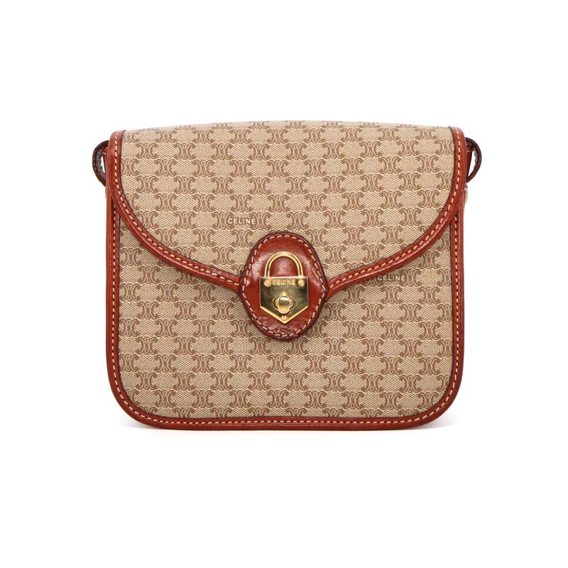 Celine Beige Macadam Padlock Crossbody Bag