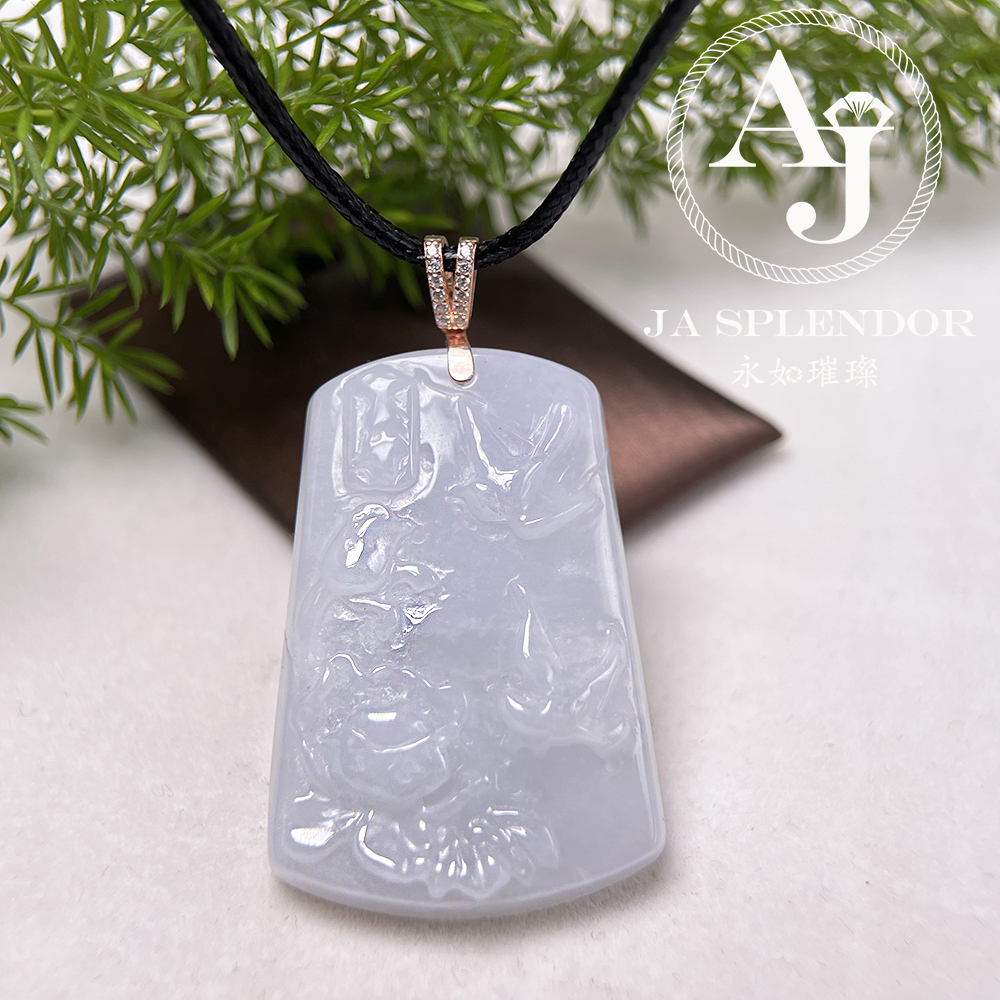 JNS-227 天然翡翠A玉-冰潤白月光花開富貴/喜上眉梢純銀吊墜