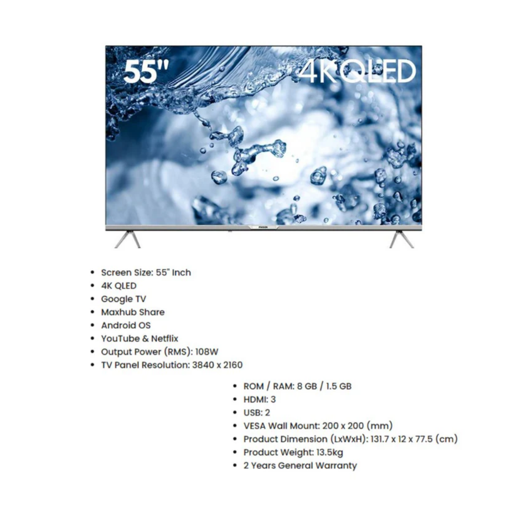 Phison 55" QLED Slim Edge Google TV PTV-Q5550G