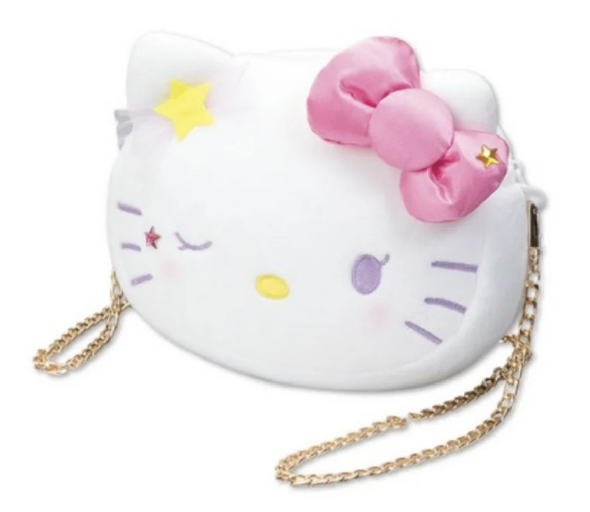 Sanrio Hello Kitty 單眼星星 大頭拉鏈袋斜孭袋 連可拆金屬鏈 