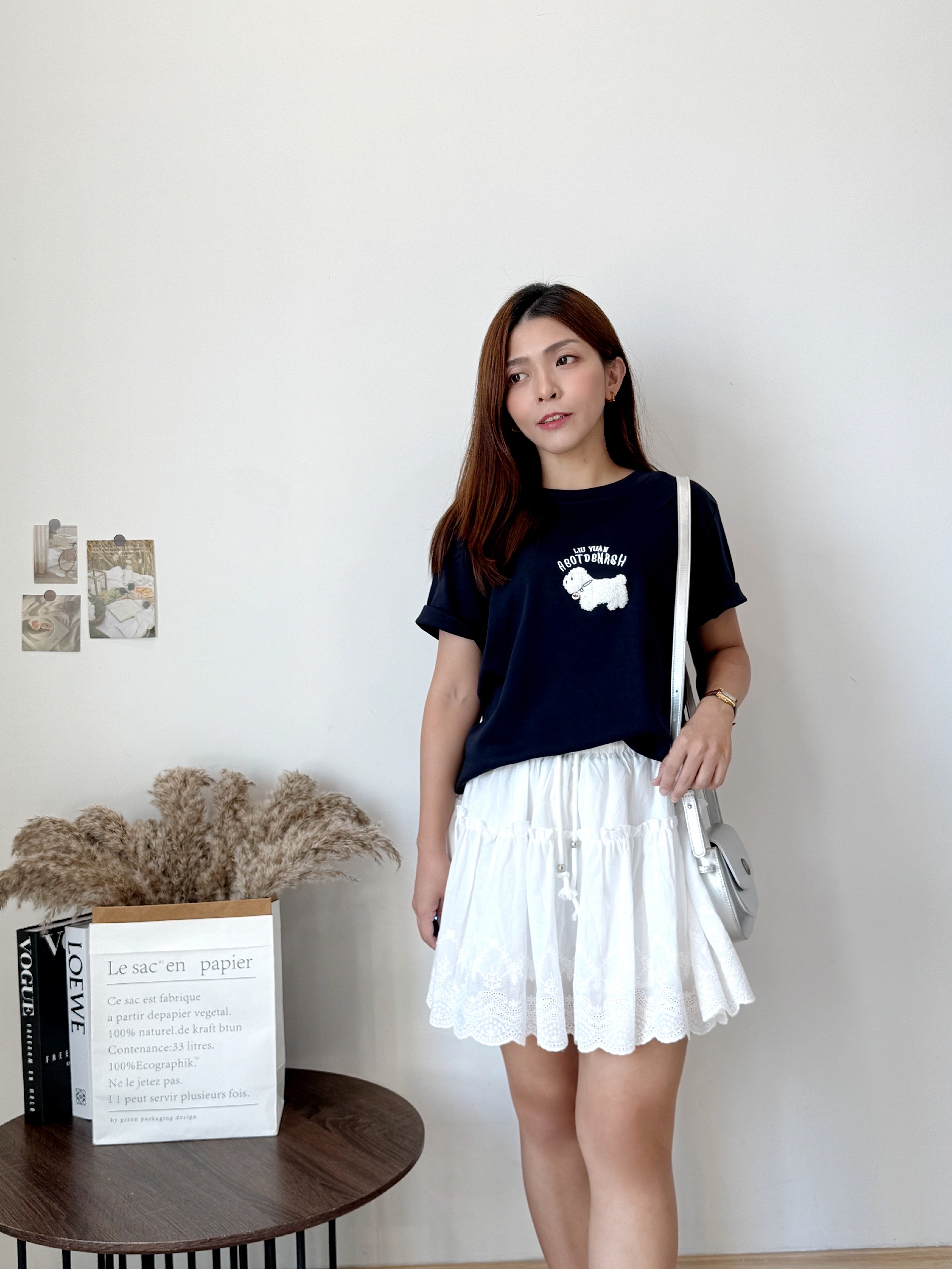 Luna Blossom Embroidery Mini Skirt “ 花漾白月光” 韩系镂空花边刺绣抽绳短裙 ( 1 Colour )