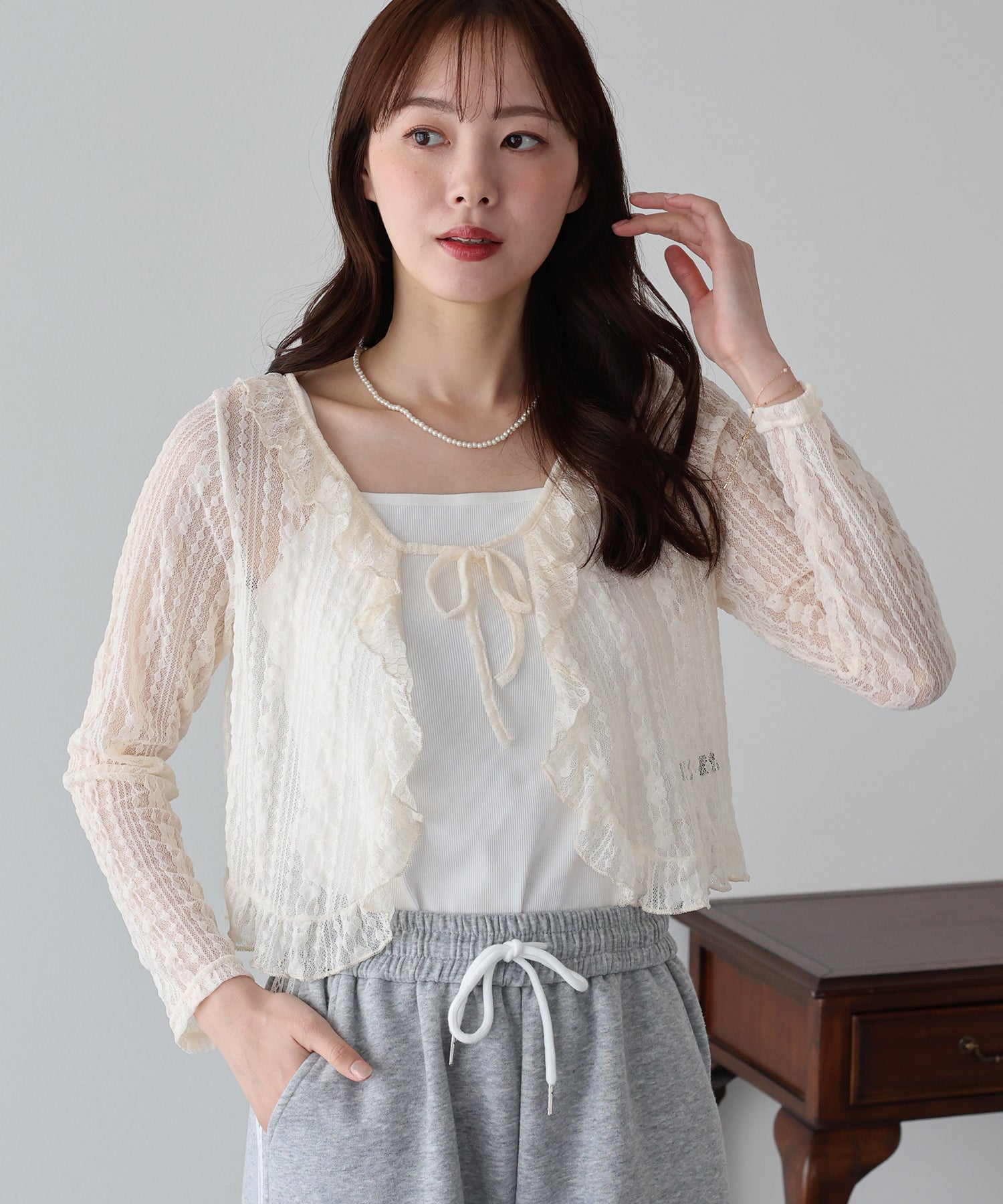 <JP> Ruffles sheer lace cardigan* 3色入 <預購>