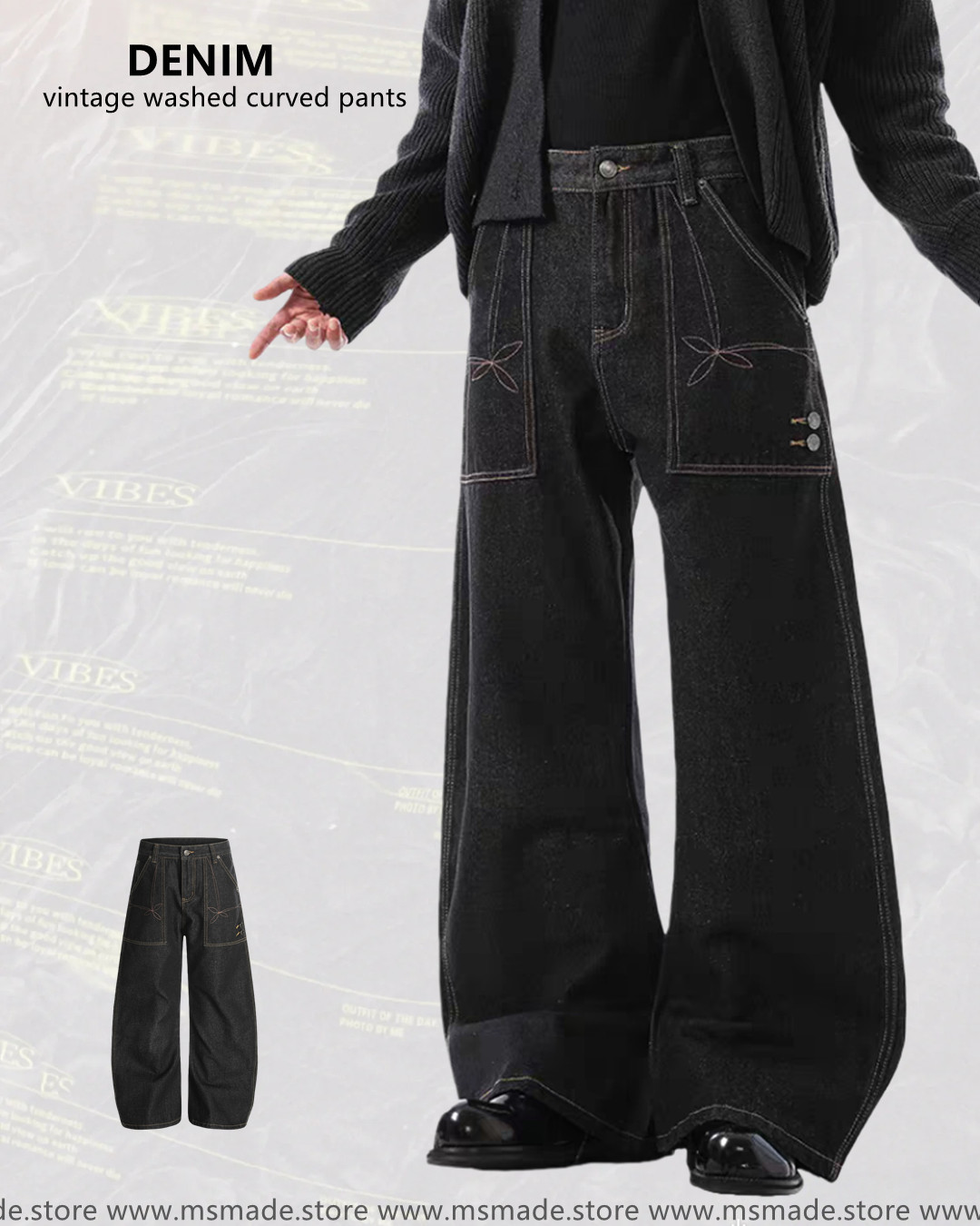 M6826明綫設計原色彎刀褲