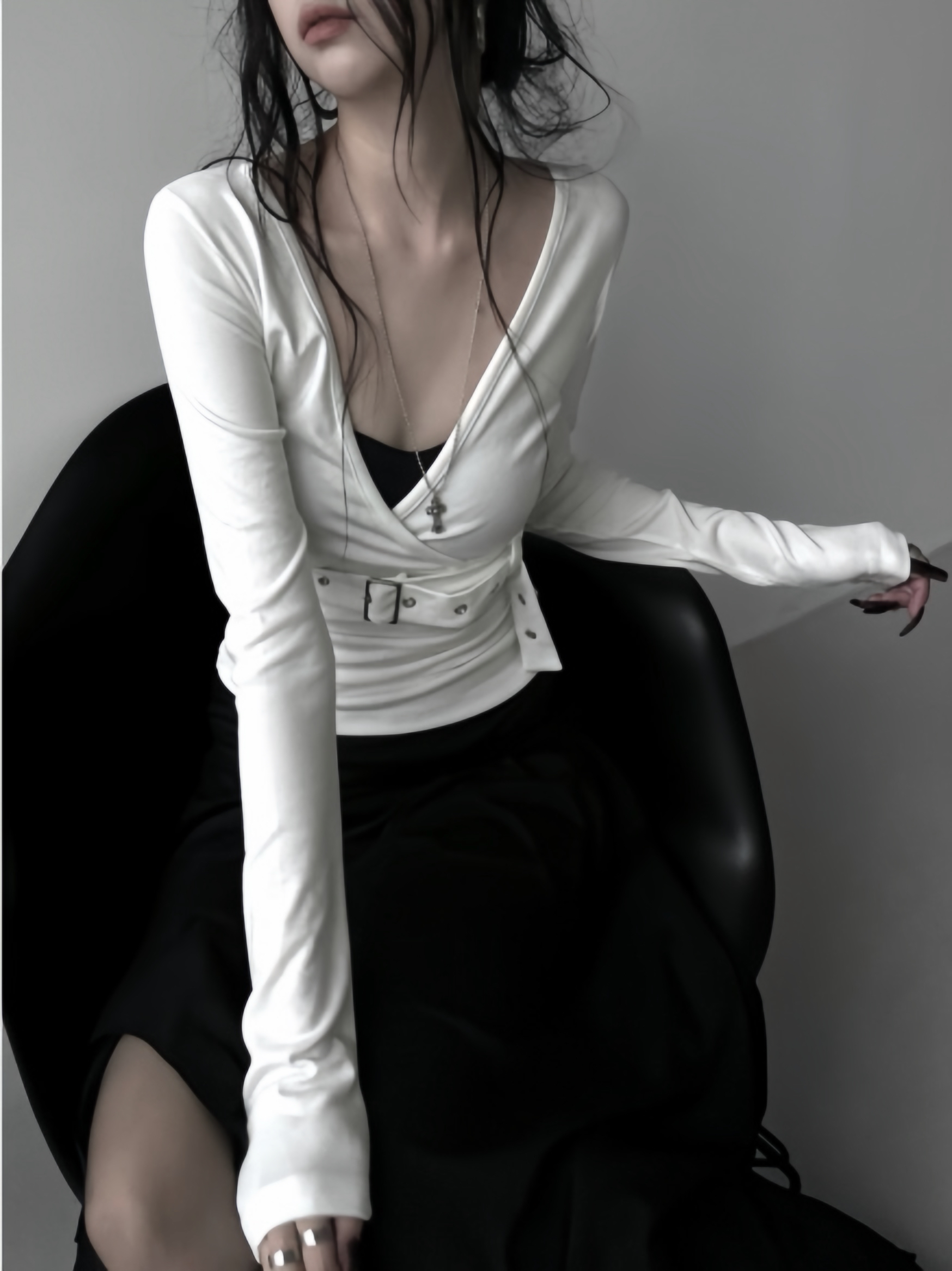 Belted Wrap V-Neck Top