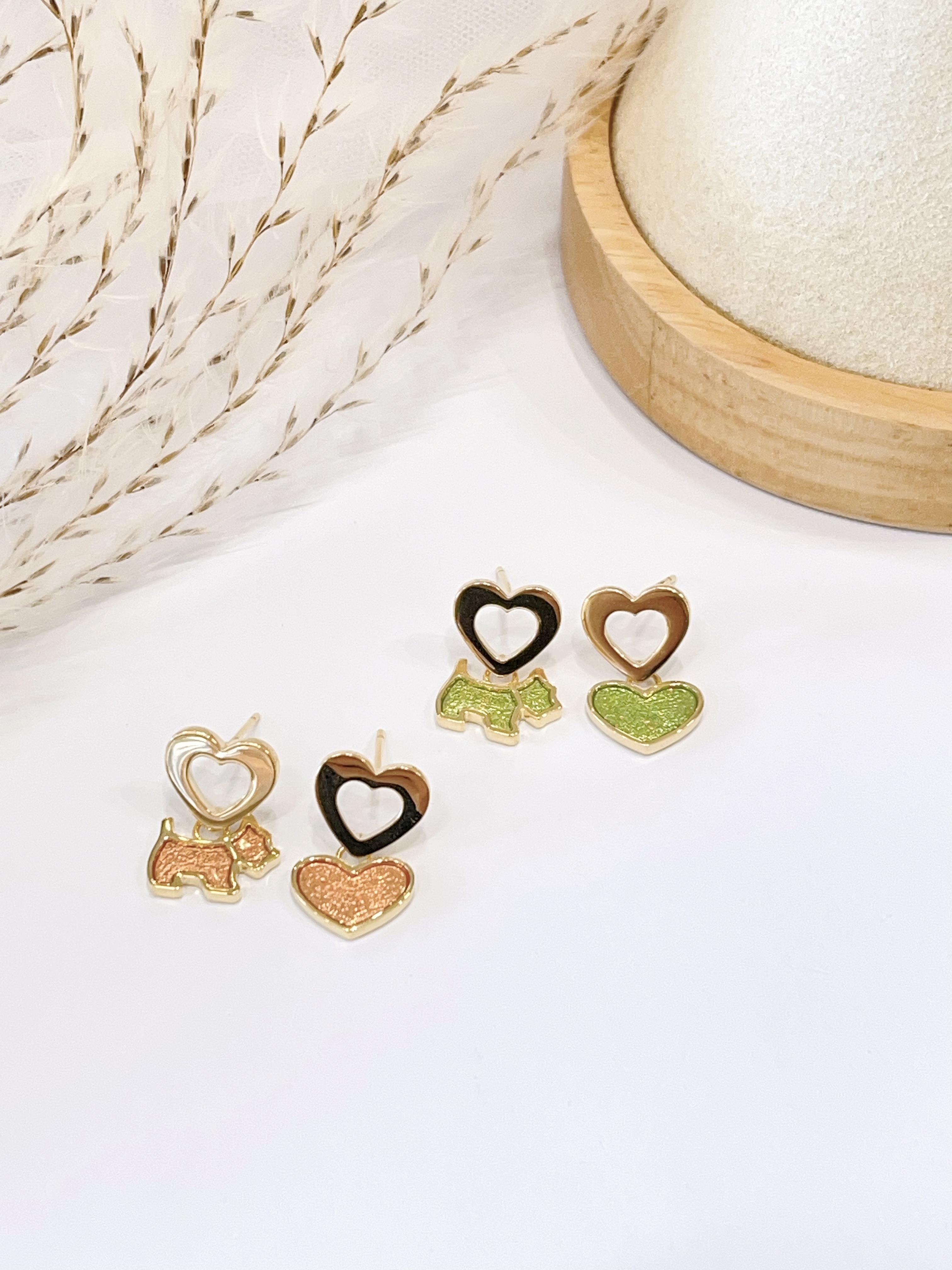 小清新不规则小狗爱心卡通耳环