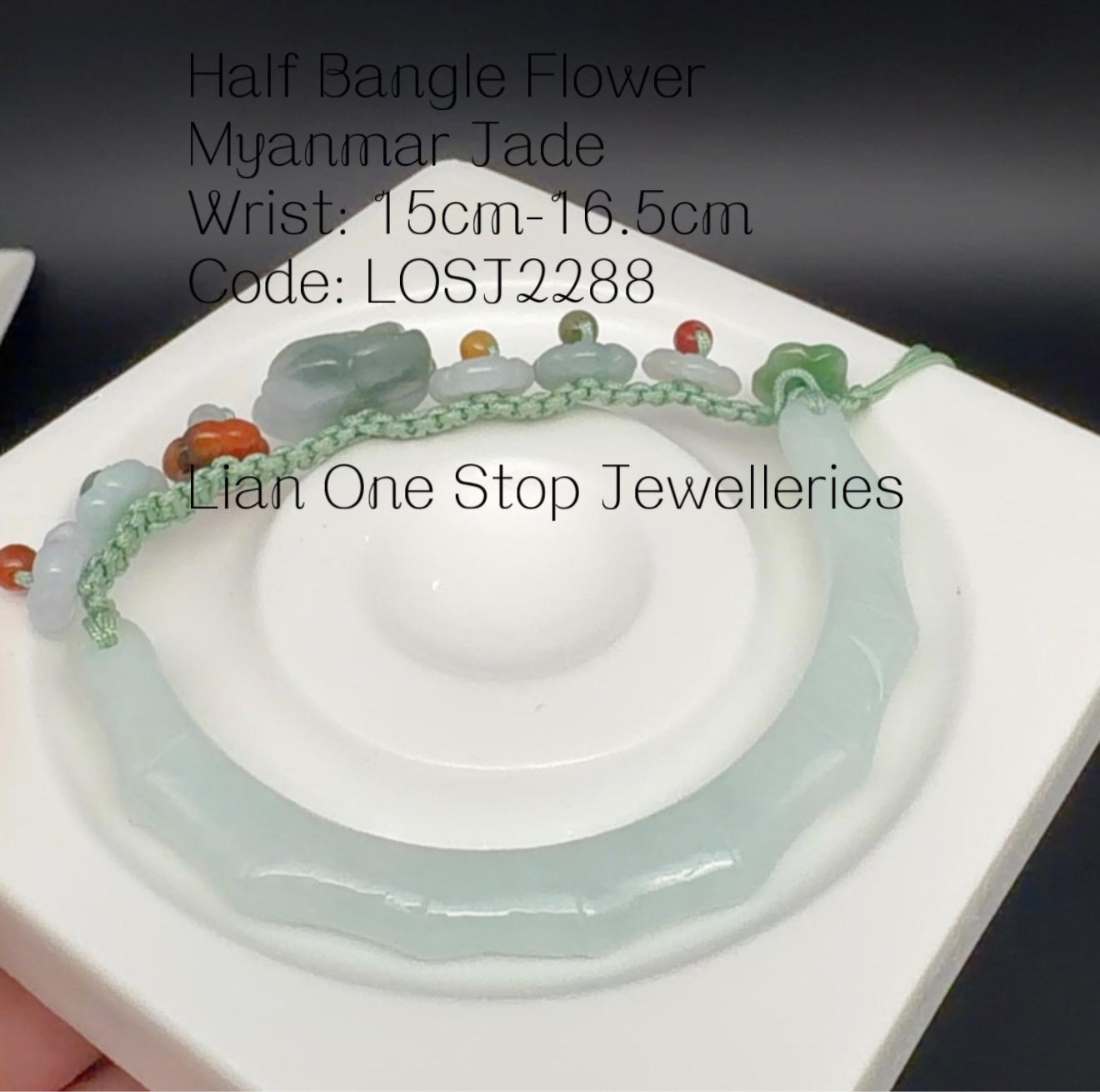 Code: LOSJ2288 Half Bangle Flower Myanmar Jade 