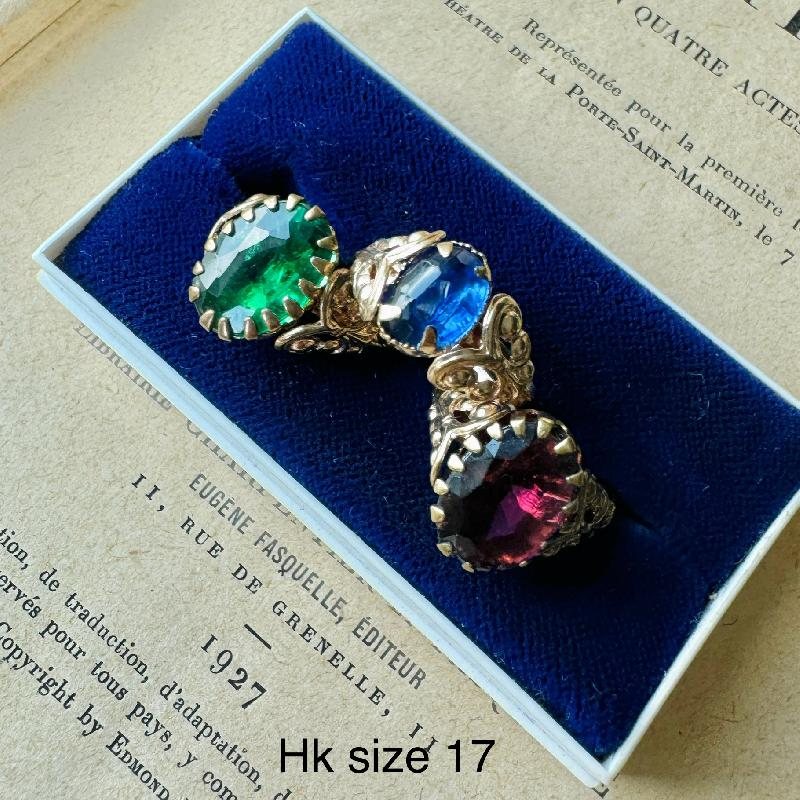 New Old Stock - Post-War C.a. 1950s Handcraft / Made in Czechoslovakia Vintage Glass Brass Alloy Ring - Various Size (B094)