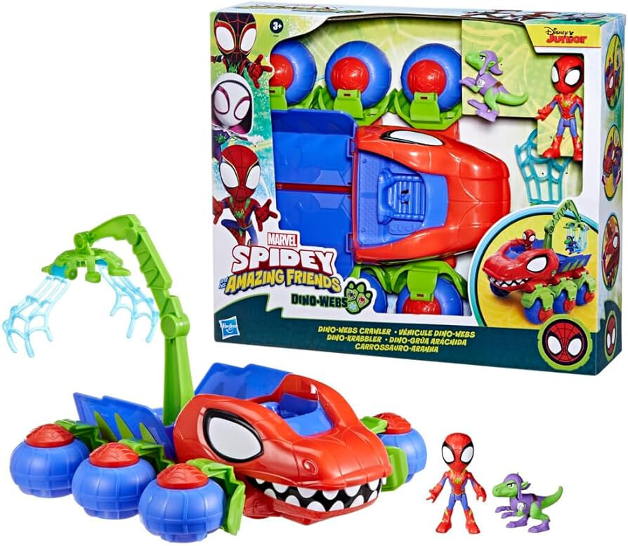 正版 Marvel Spidey and His Amazing Friends Dino-Webs Crawler 蜘蛛俠恐龍蜘蛛車連公仔 Q版蜘蛛俠玩具
