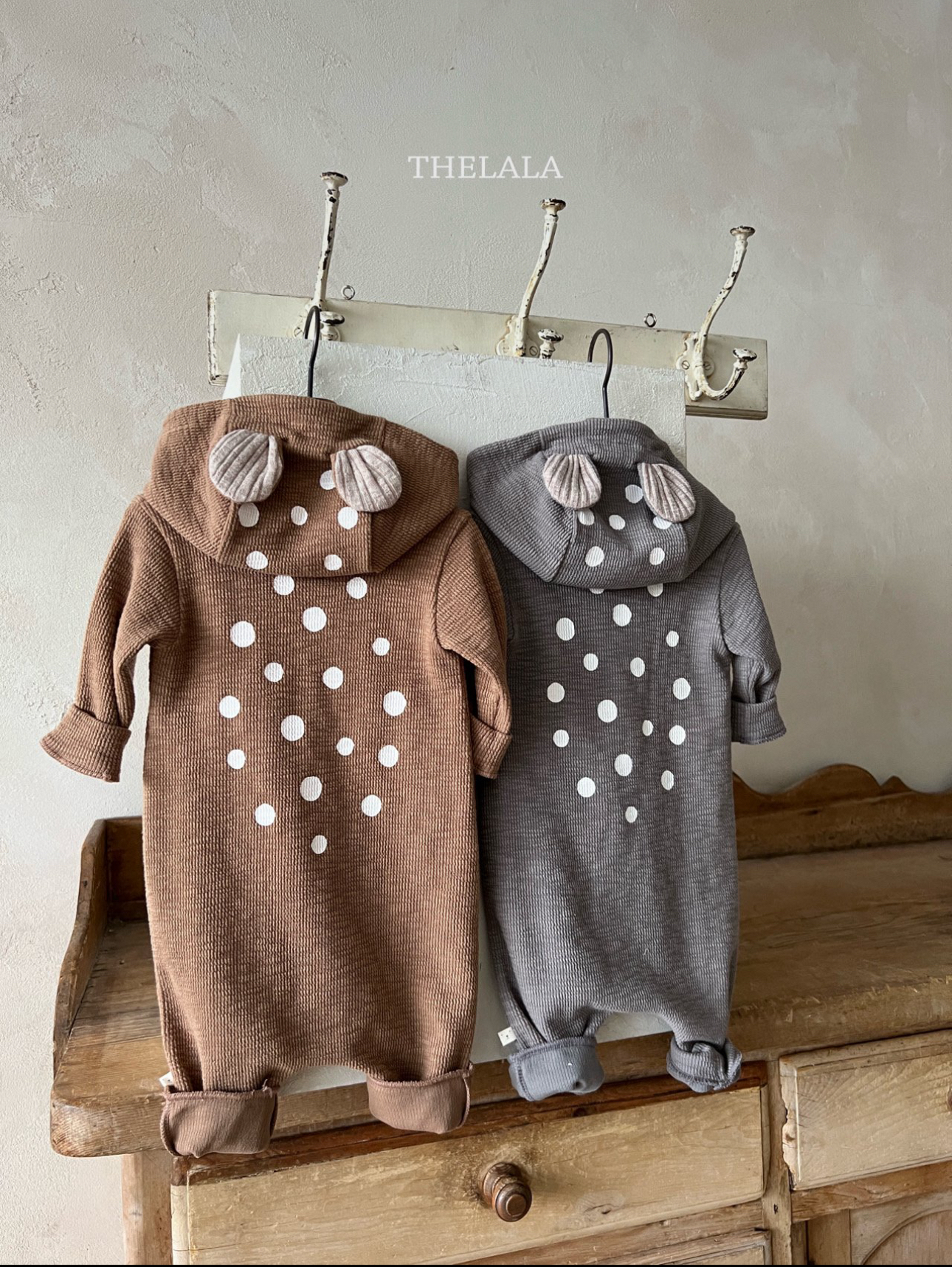 🌸預訂 韓國直送🌸🇰🇷THELALA兩色小鹿造型連帽拉鍊長袖連身服