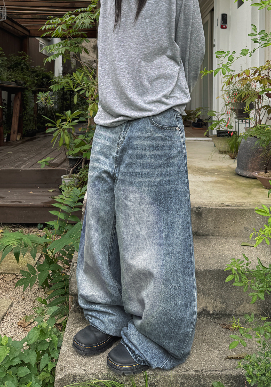 Vintage Wash Wide Denim Pants(Unisex)