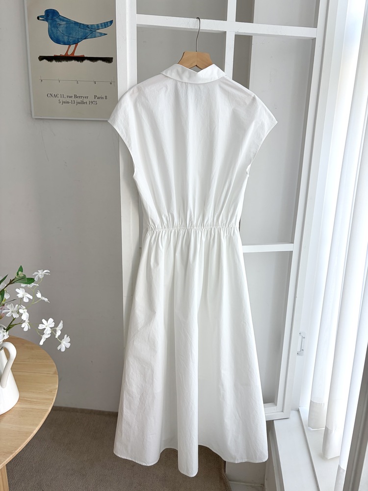 Elasticated Waist Shirt Dress (White)