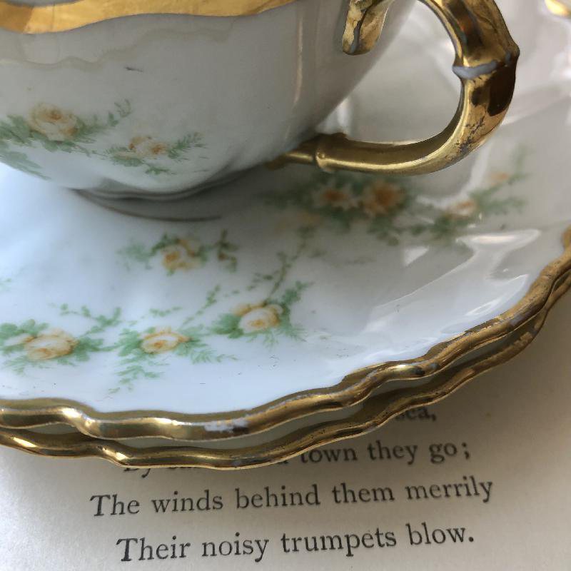Antique 1889-1918 Made in Austria Hand-painted Floral Tea Set Duo Pair(MT086)