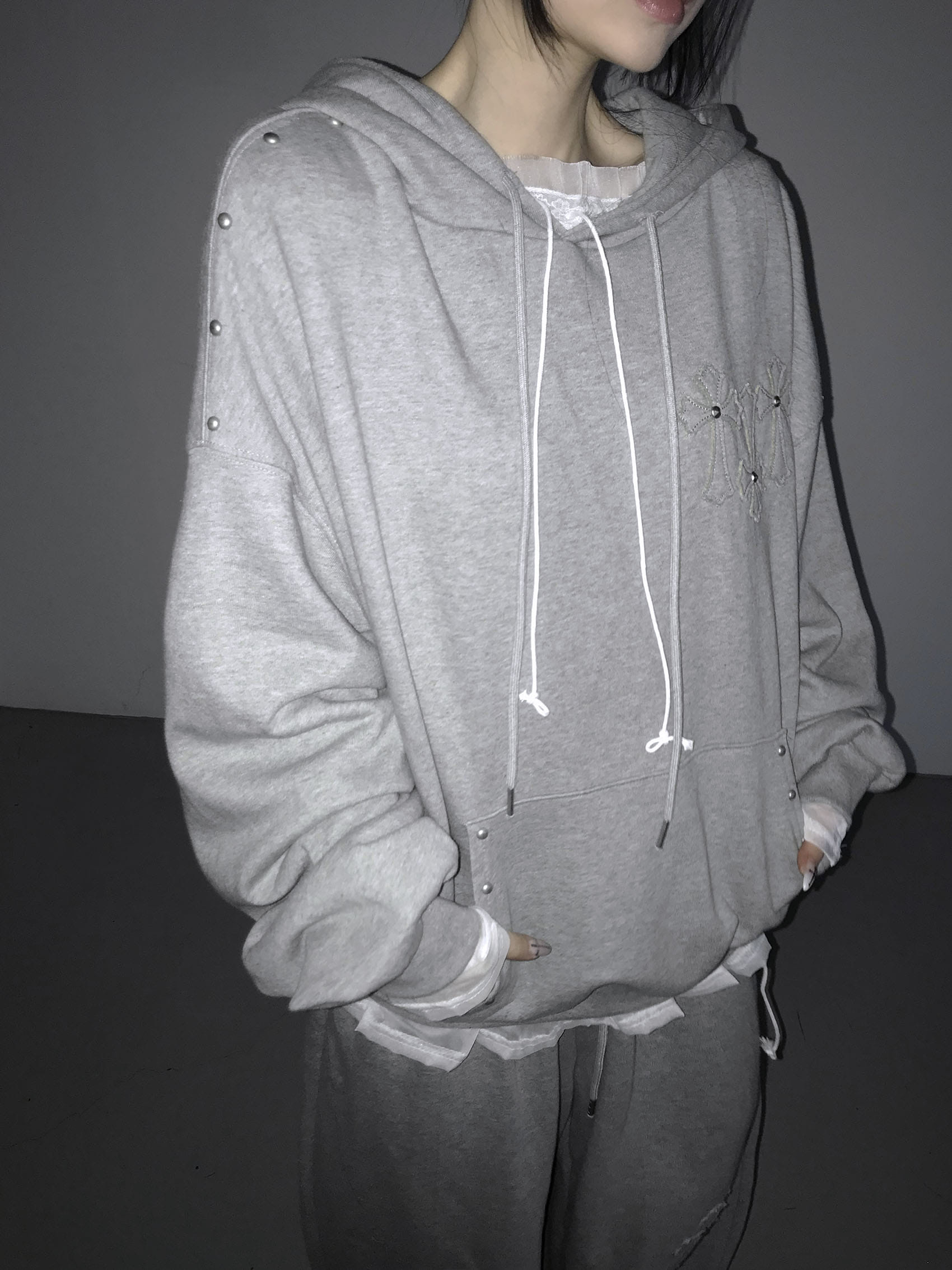 Studded Cross Patch Oversized Hoodie