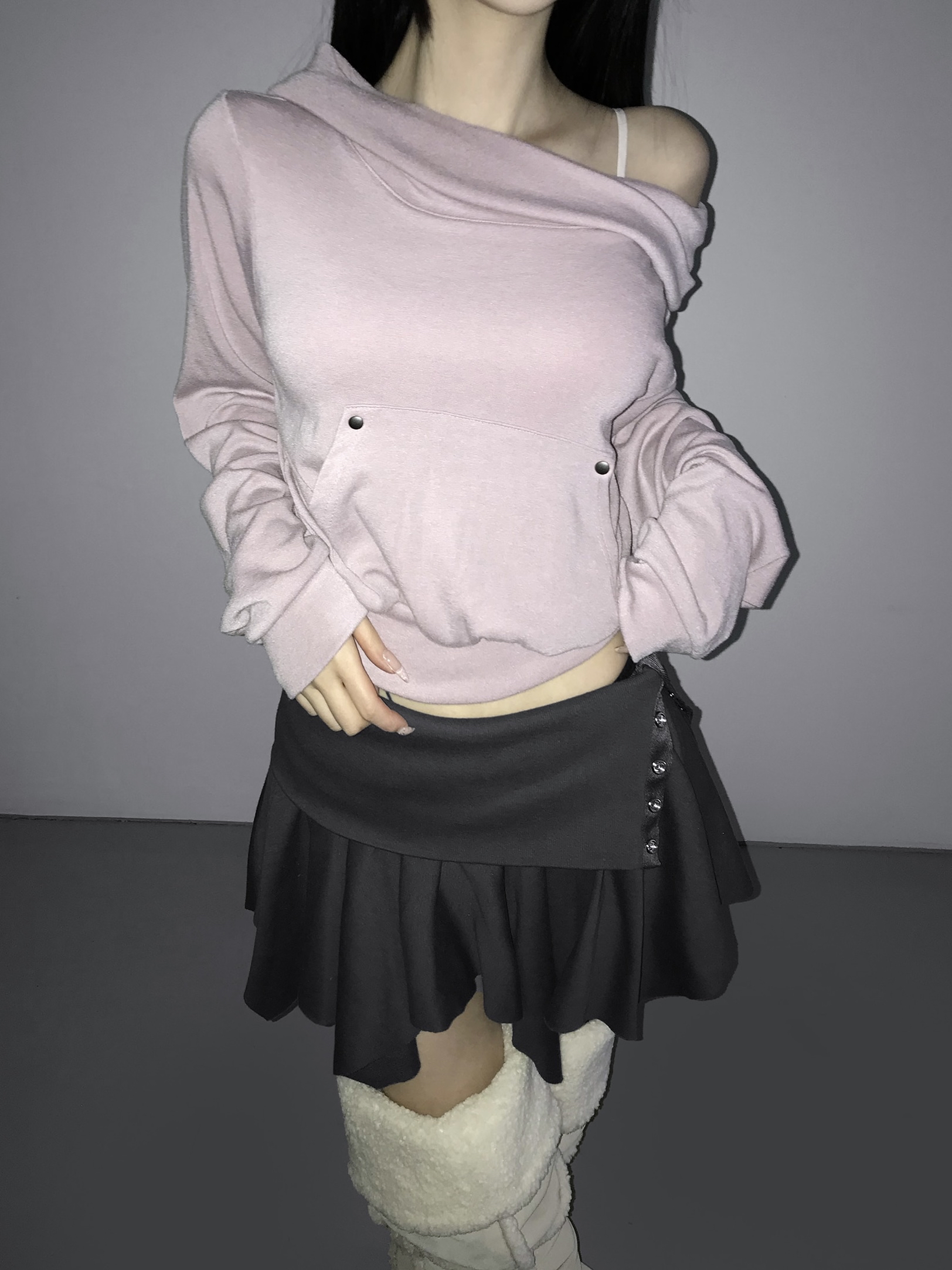 Soft Off-Shoulder Cropped Hoodie