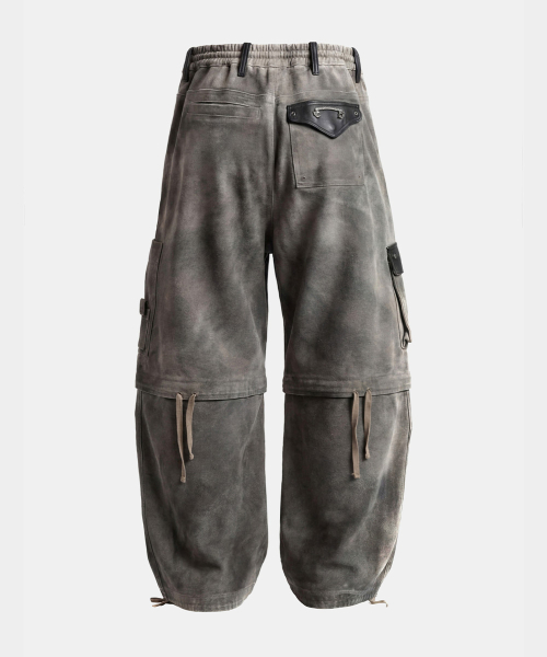 Distressed Convertible Cargo Pants - Charcoal - 디스트레스드 컨버터블 카고 팬츠 - 챠콜