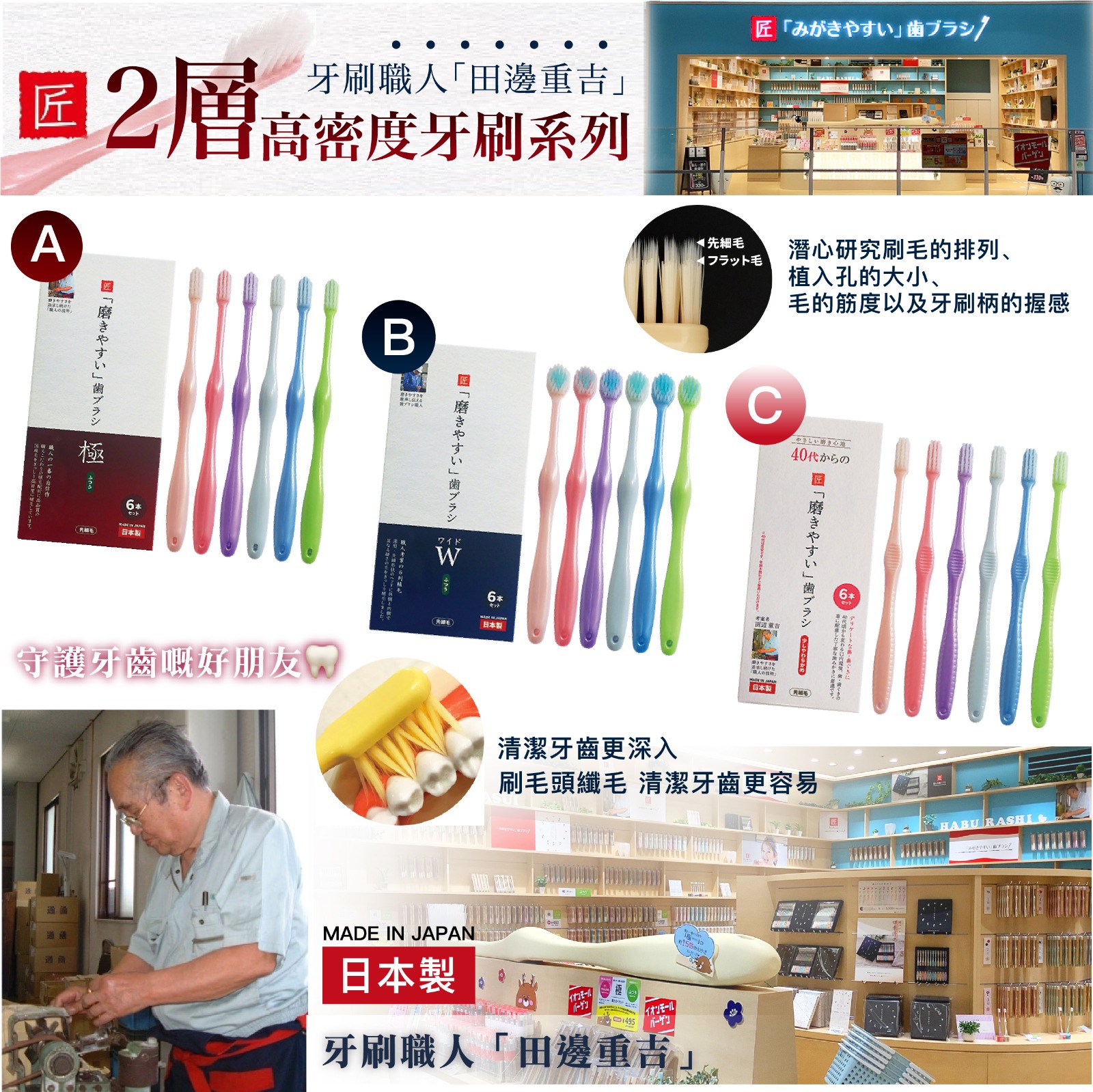 日本製牙刷職人田邊重吉2層高密度牙刷系列-預計7月初到貨