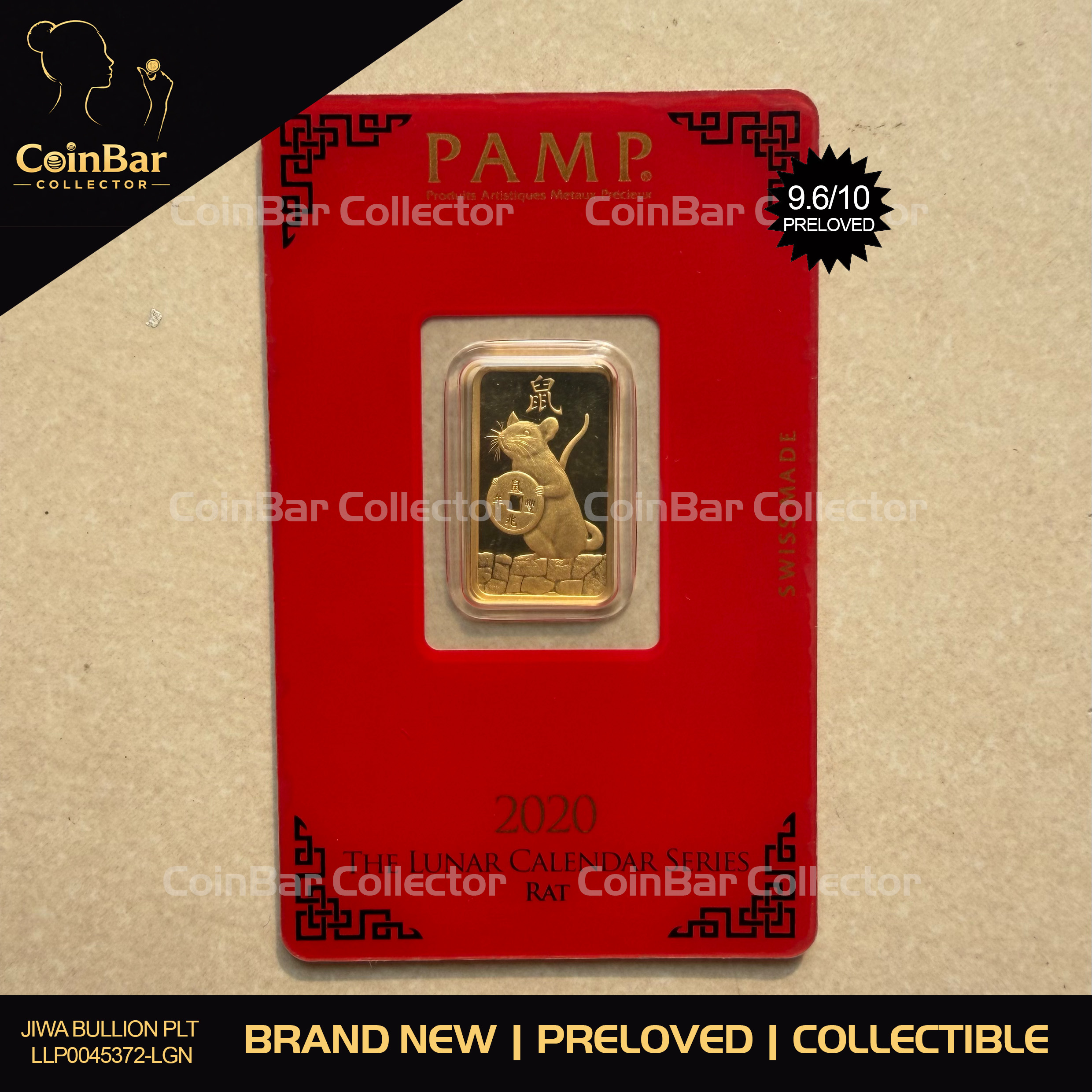 (SN7280) PAMP Lunar Rat 2020 5g🇨🇭Swiss Fine Gold Bar Emas 999.9 生肖鼠