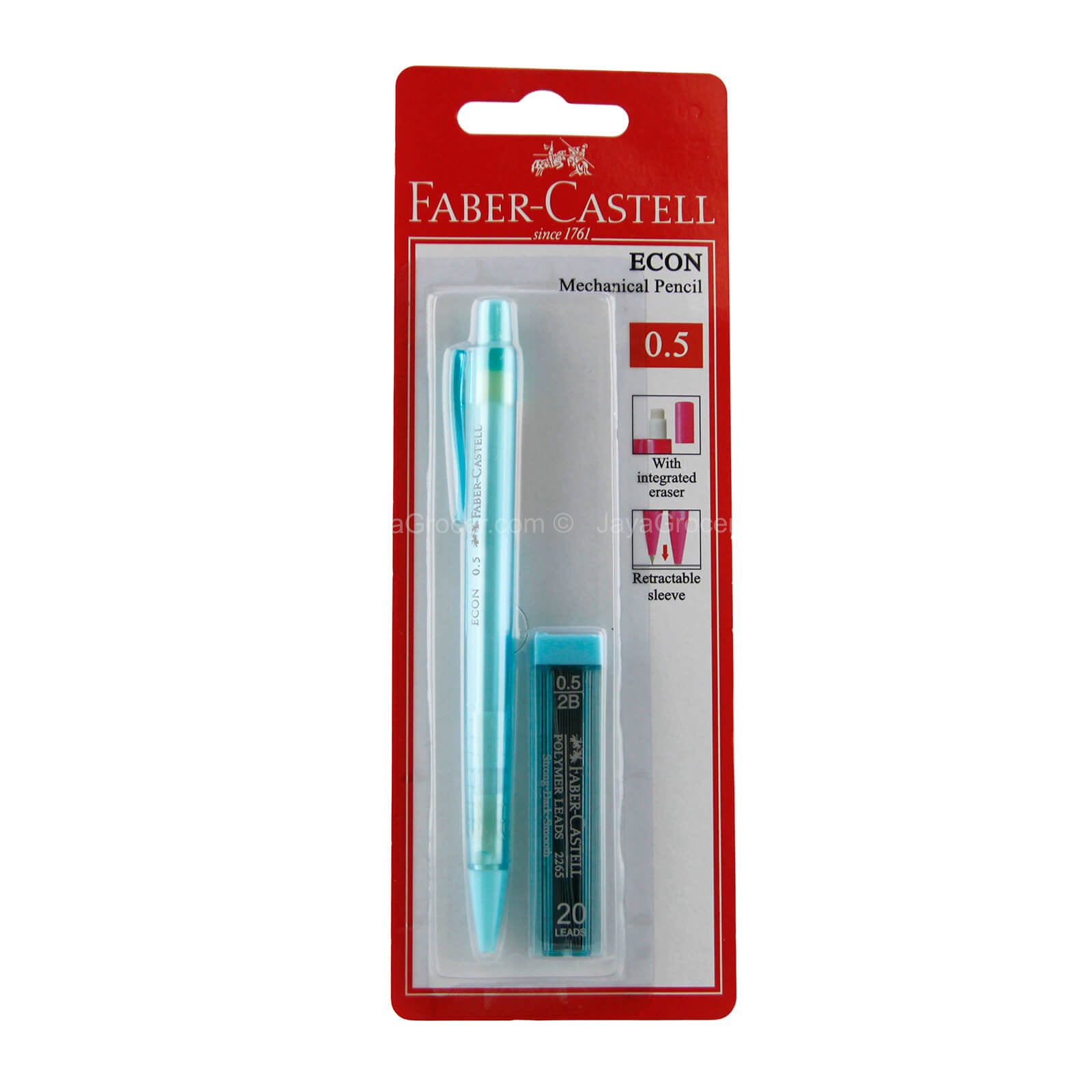 Faber-Castell Econ Mechanical Pencil 0.5mm – Pensil Mekanikal + Free Tube Lead (Ergonomic Grip, Eraser, Random Colour)