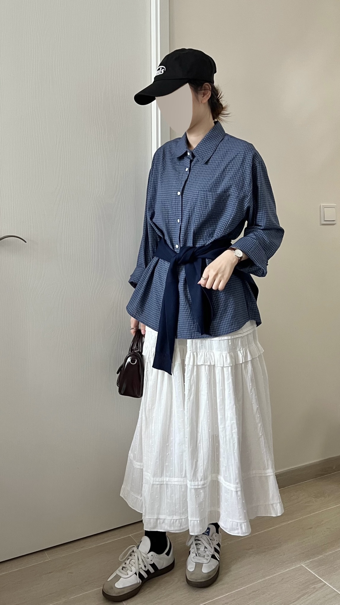 韓風細格紋薄恤衫 