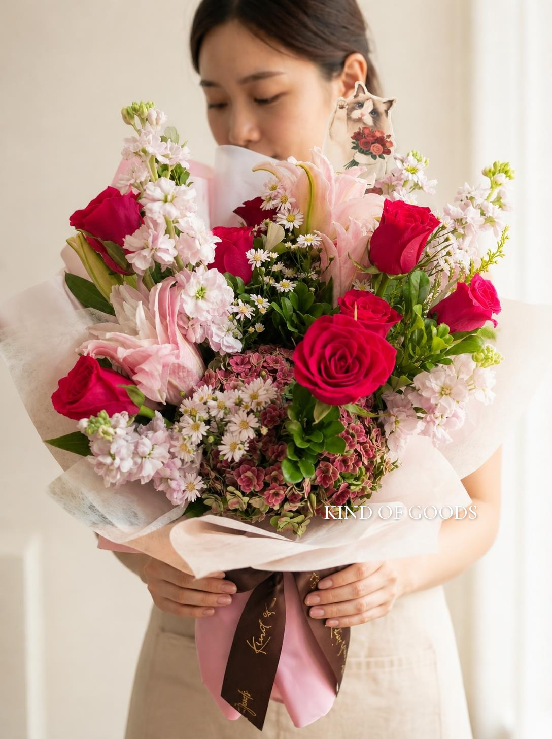 戀紅玫瑰百合花束