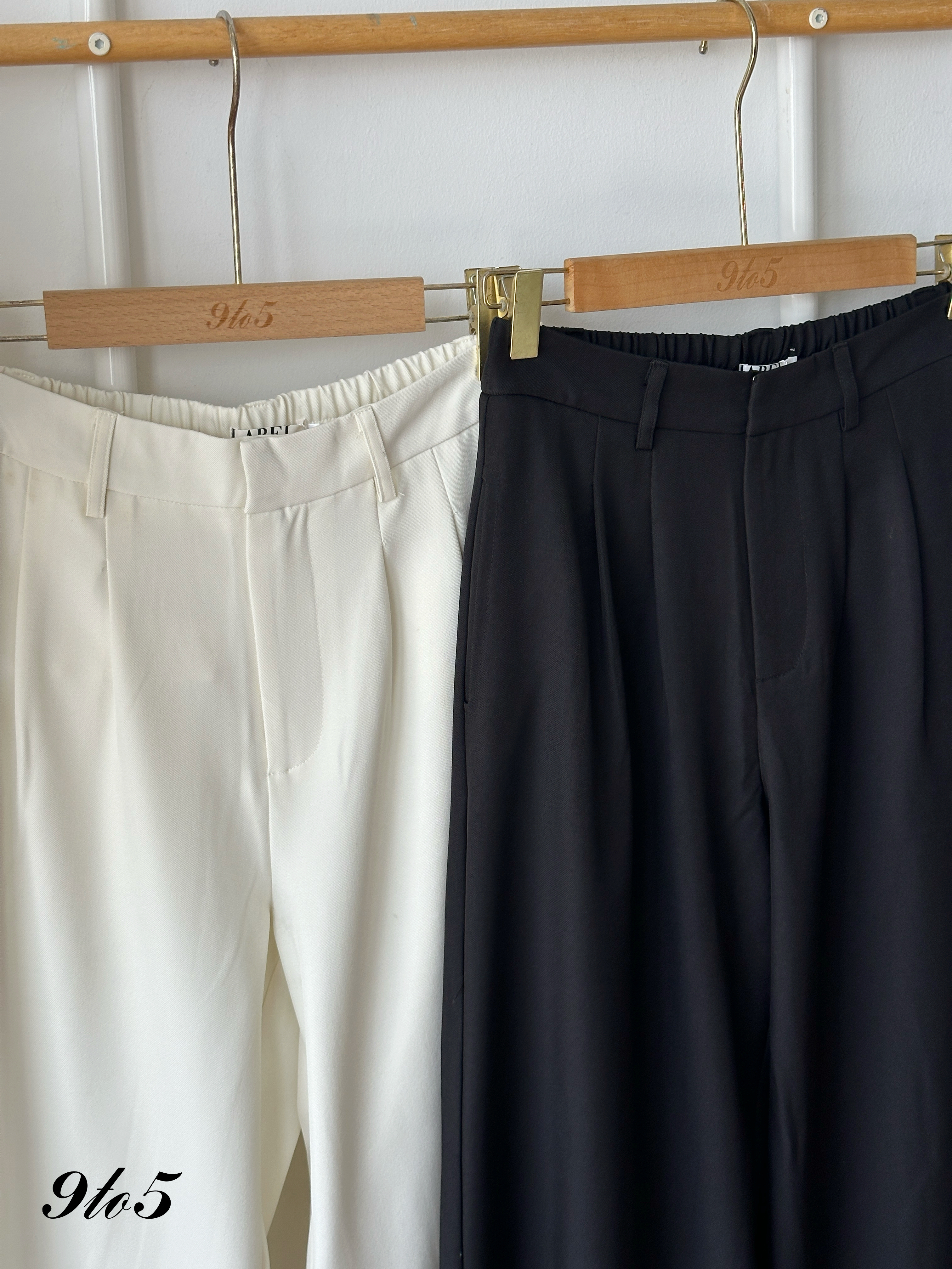 S1987 Wide Leg Long Pants - Black & Cream