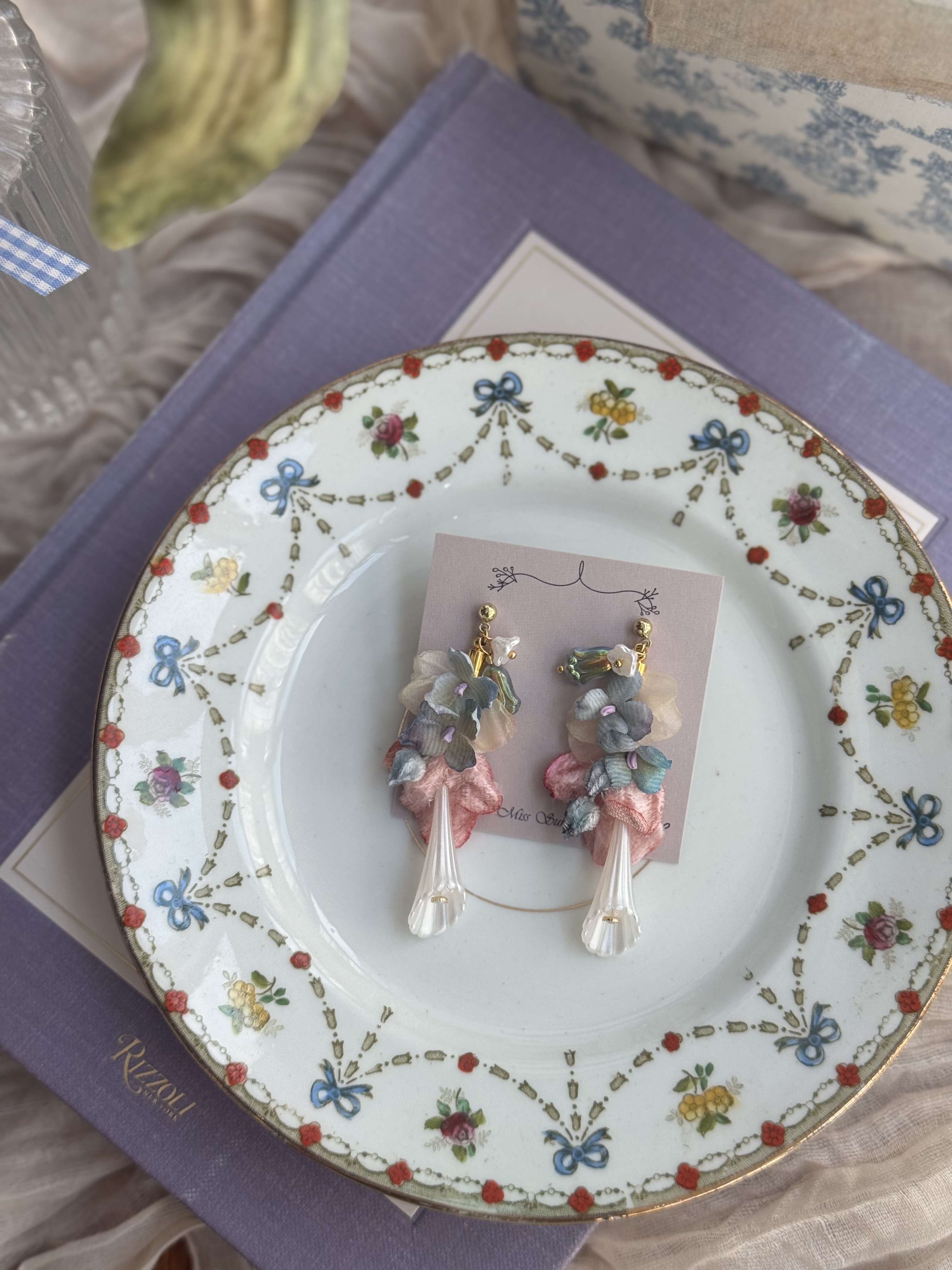 復古風布花耳環