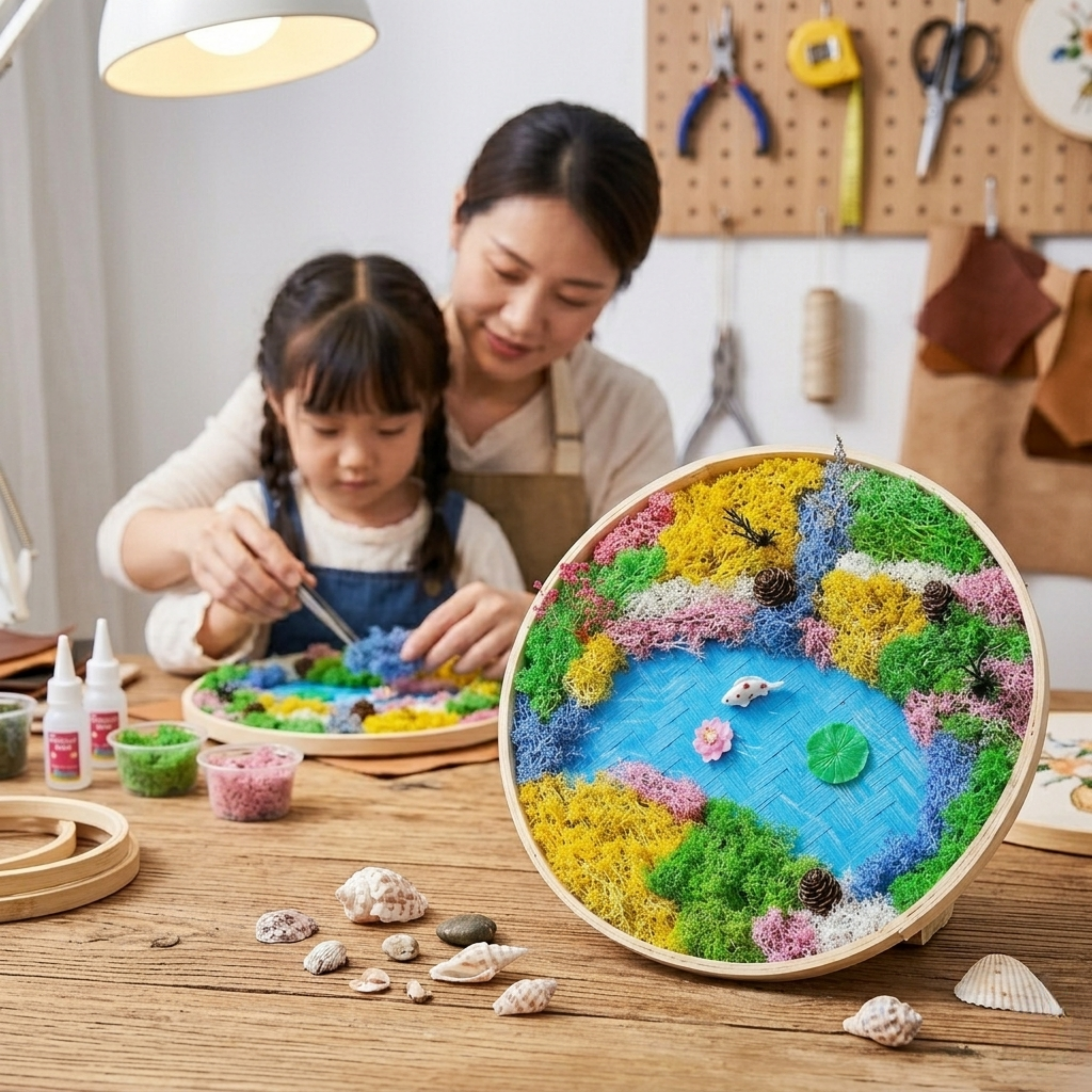 DIY永生苔蘚竹編筐畫材料包｜魚戲湖間療癒手作｜可提供外展教學 🎨🐟