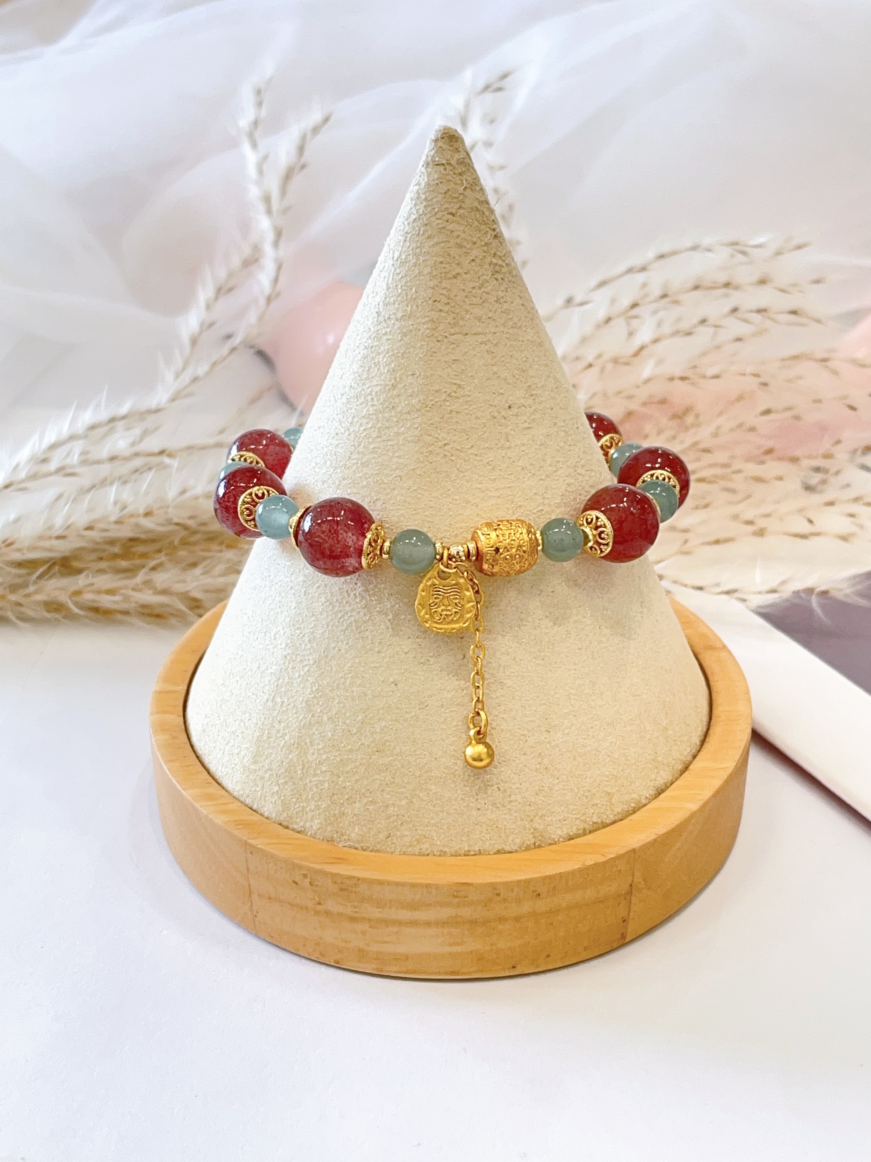 🍓 草莓晶 × 东陵玉手串 Strawberry Quartz & Aventurine  