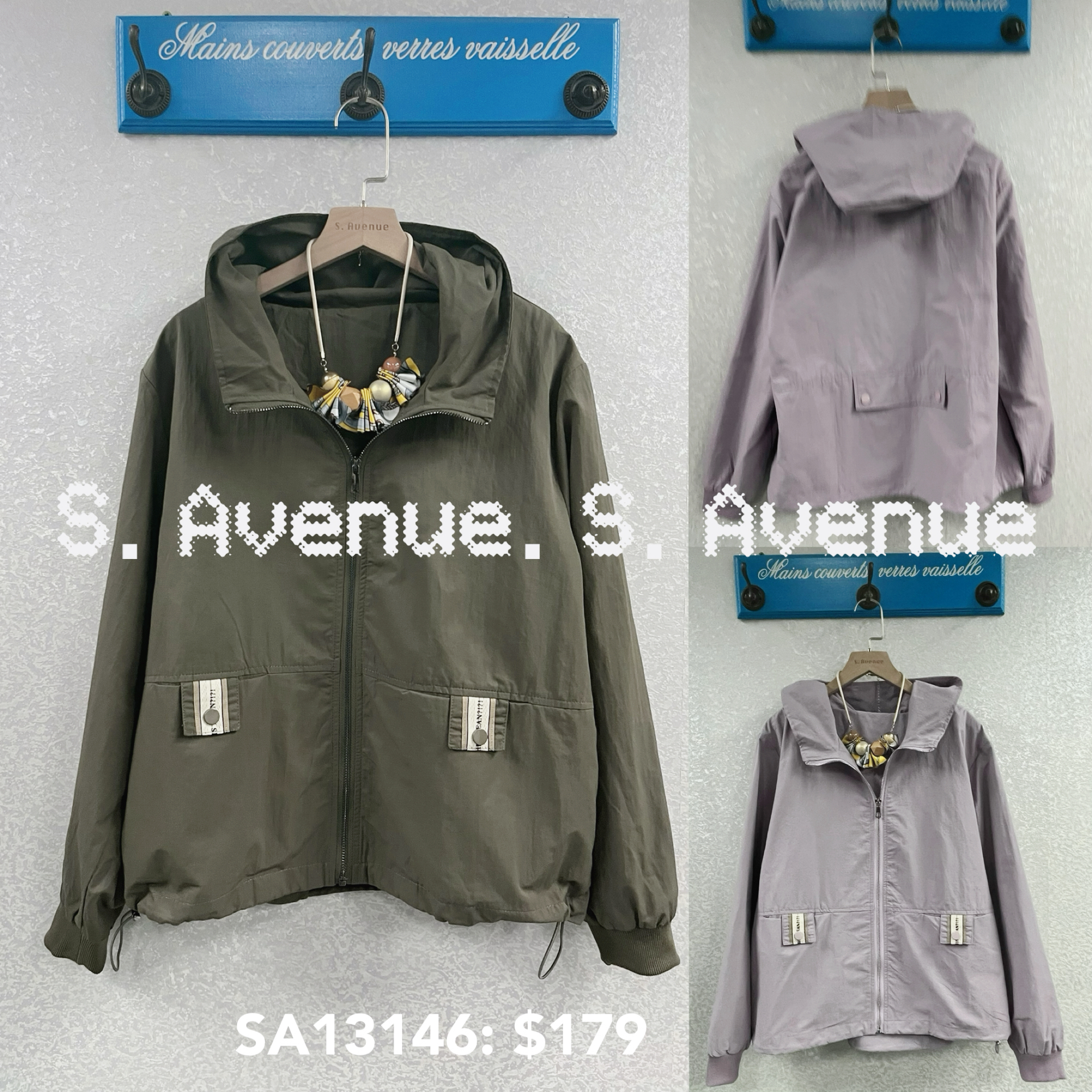 SA13146: 長袖有帽拉錬風褸外套