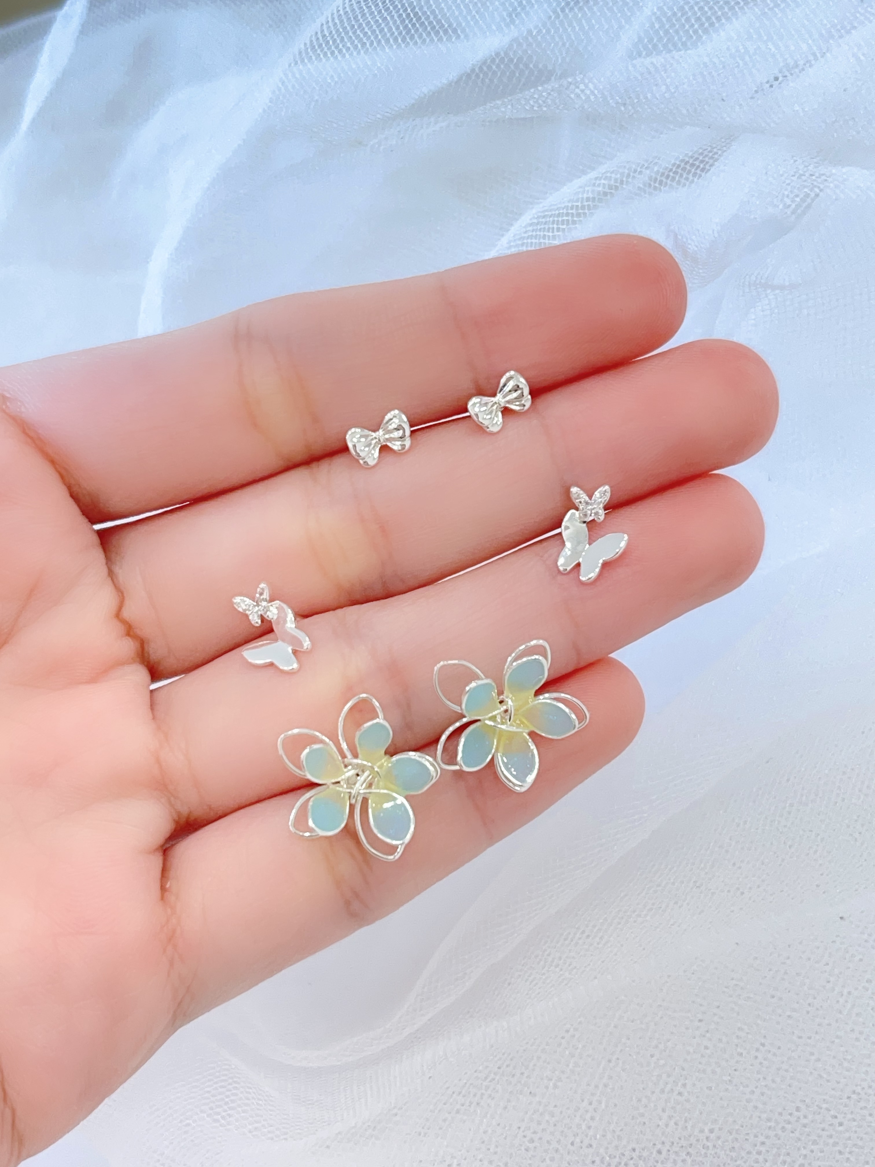 蓝色樱花蝴蝶耳环套装