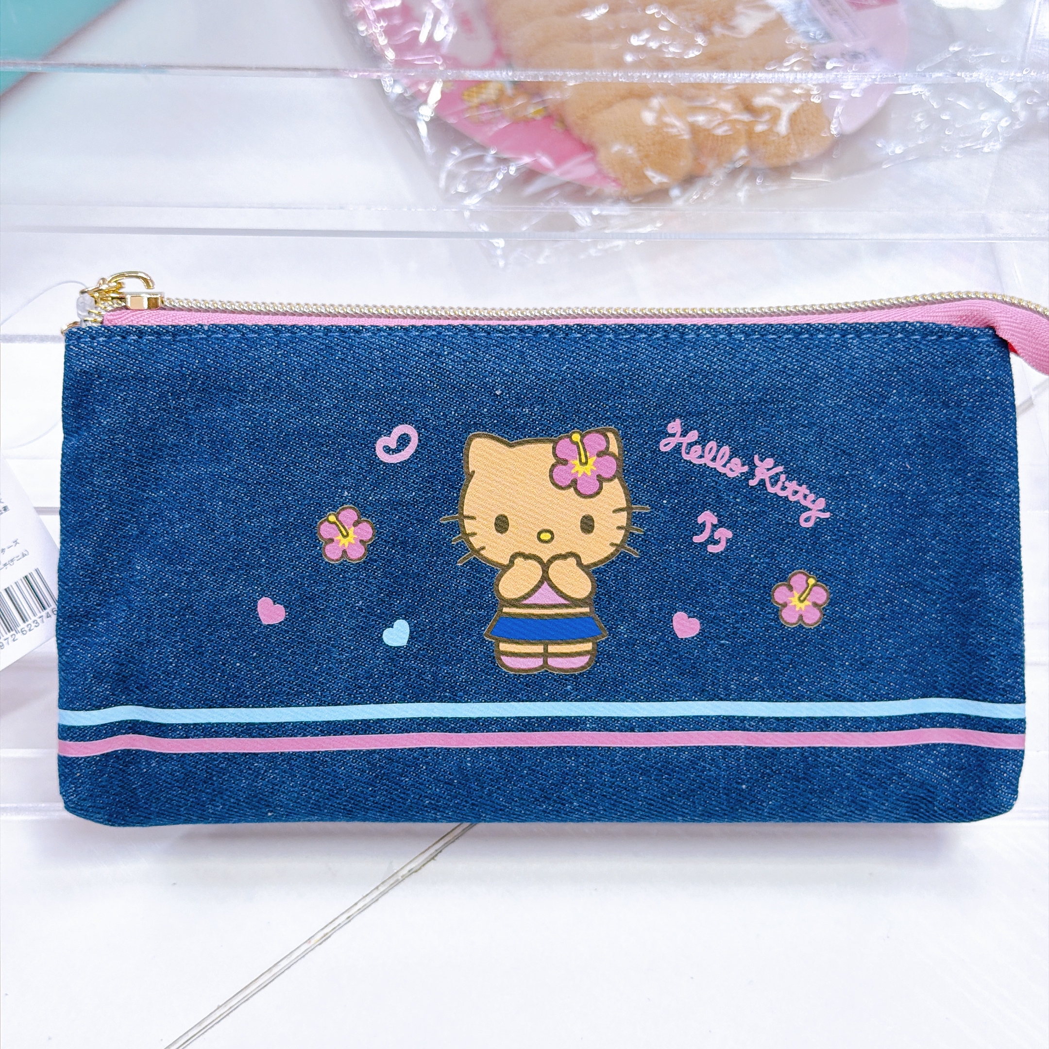 日本直送Sanrio 夏天黑皮泳裝系列 牛仔布扁身筆袋