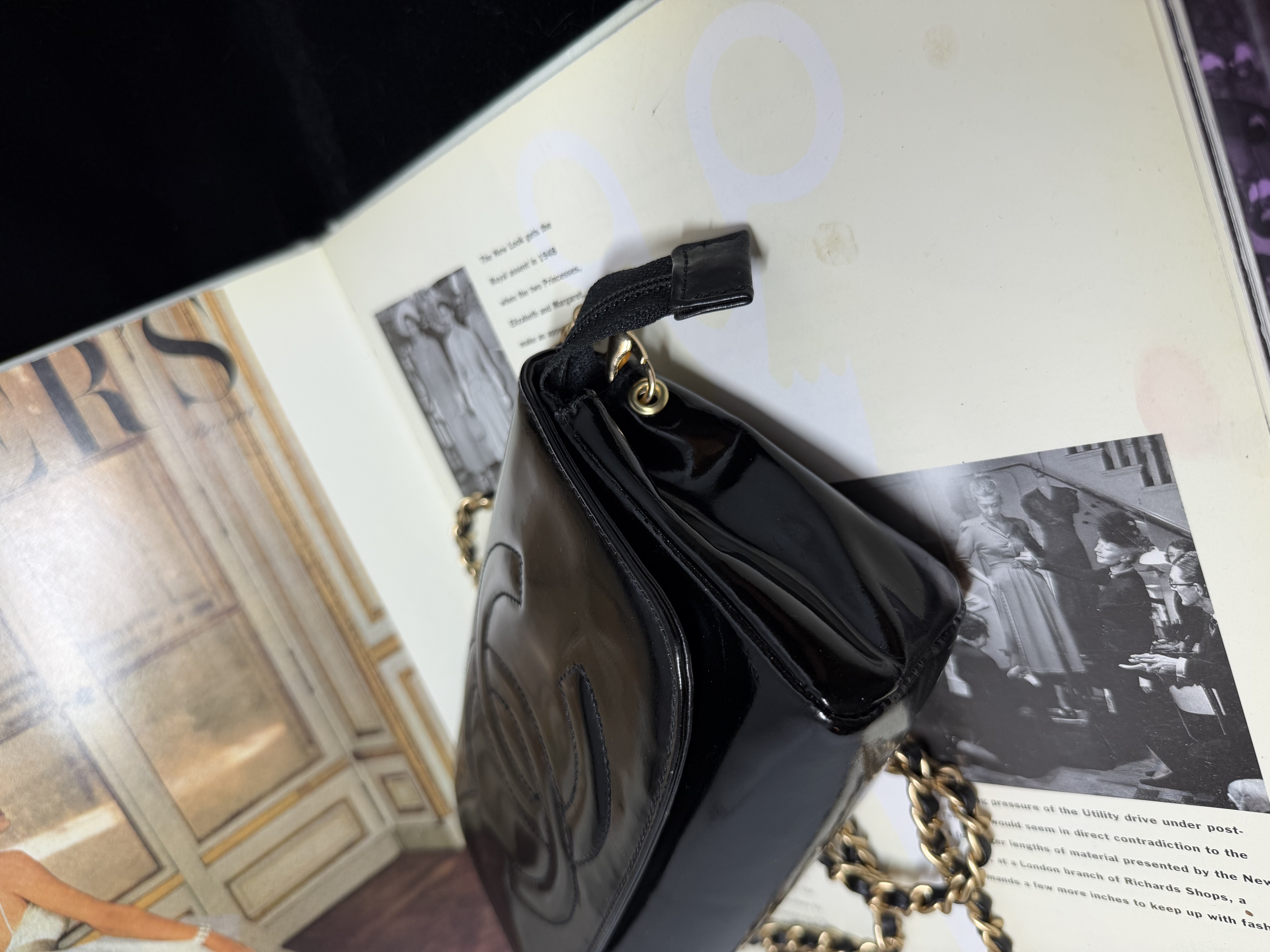 vintage chanel black patent leather vanity