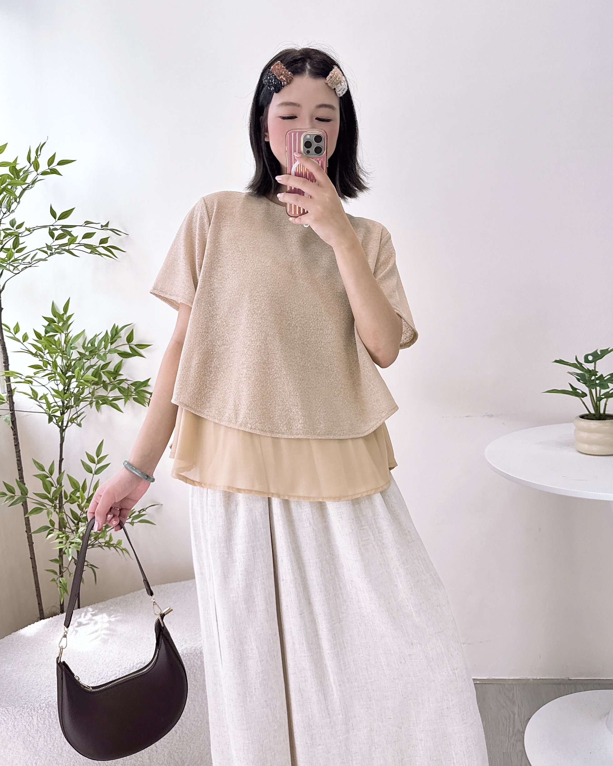 輕薄磨砂雪紡混棉上衣 3色