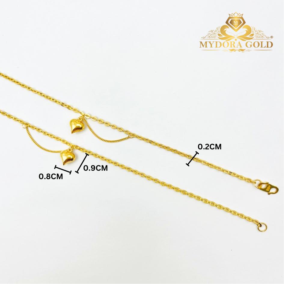 MYDORA Rantai Tangan Sauh Licin Fesyen Gantung Mini Love Licin l EMAS 916/22K