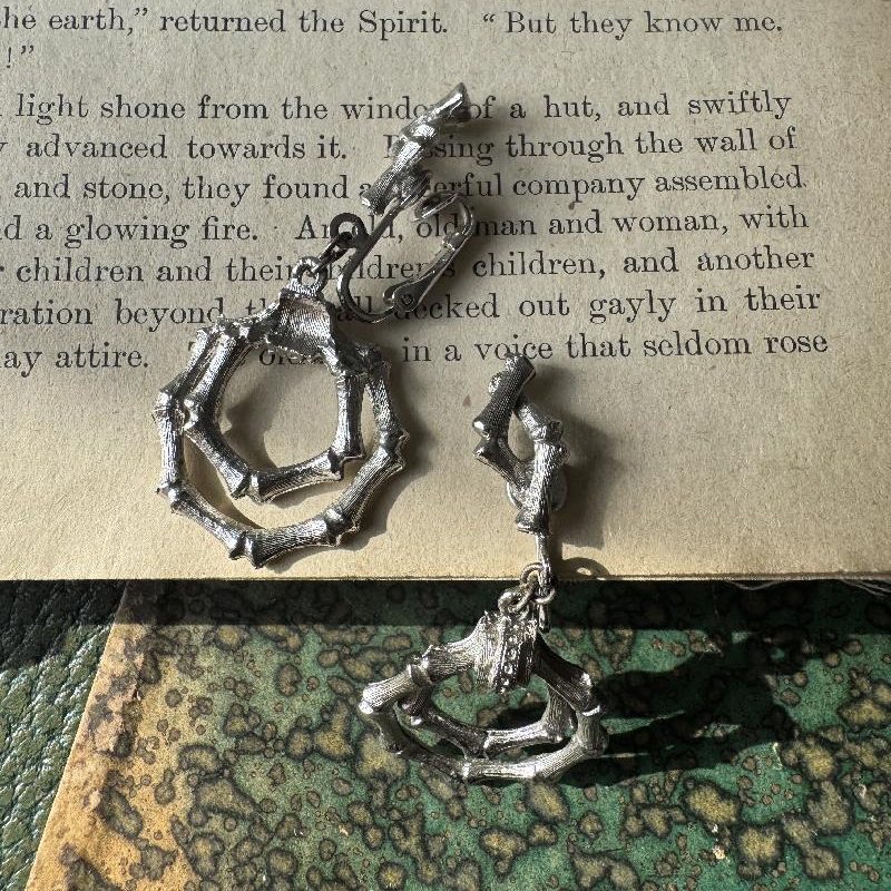 Rare! Vintage C.a. 1950-60s Designer Quality Silver Bamboo Loop Dangle Clip Earrings(MT2298-3)