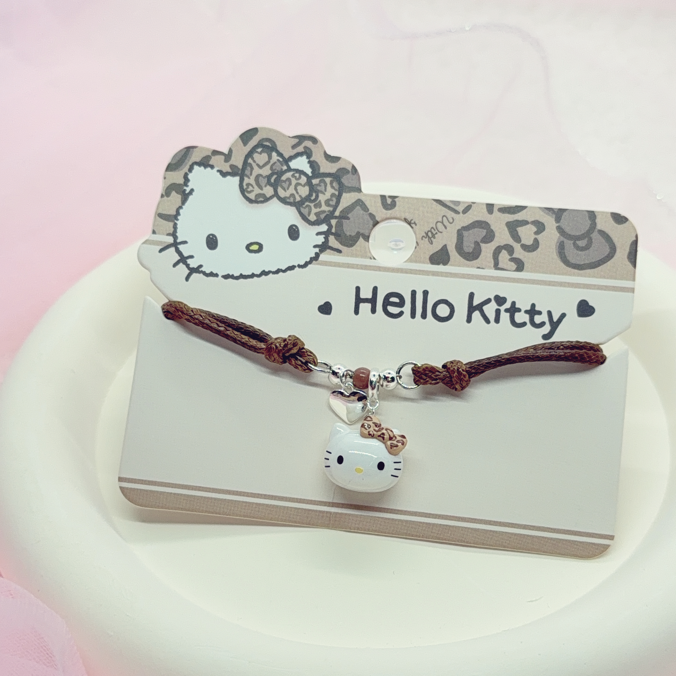Kitty豹紋蝴蝶結吊飾手繩