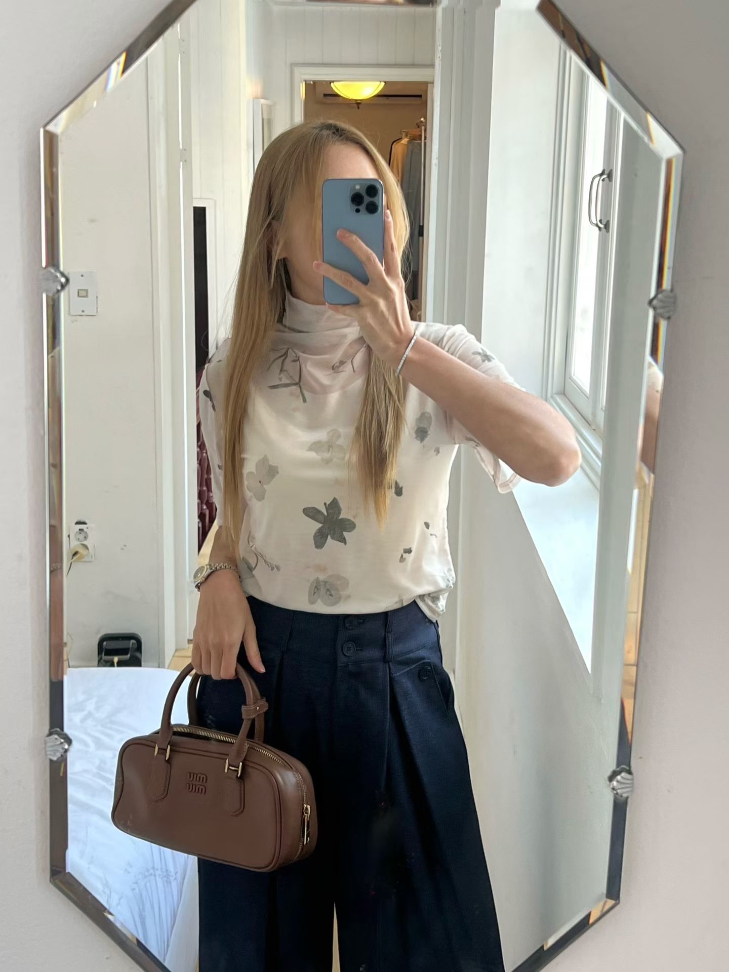 B2 復古印花透紗疊穿 T