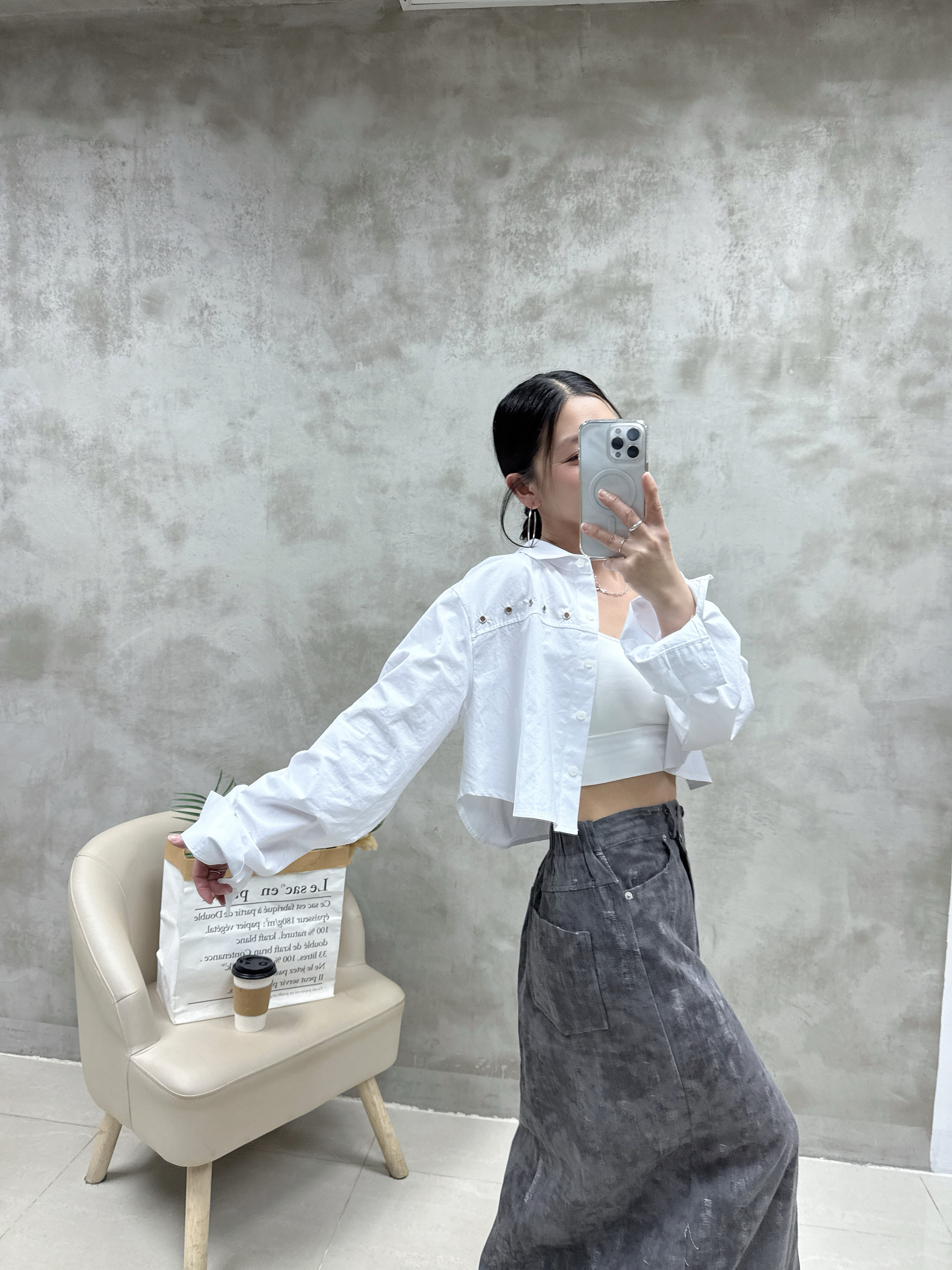 不規則腰札染半裙