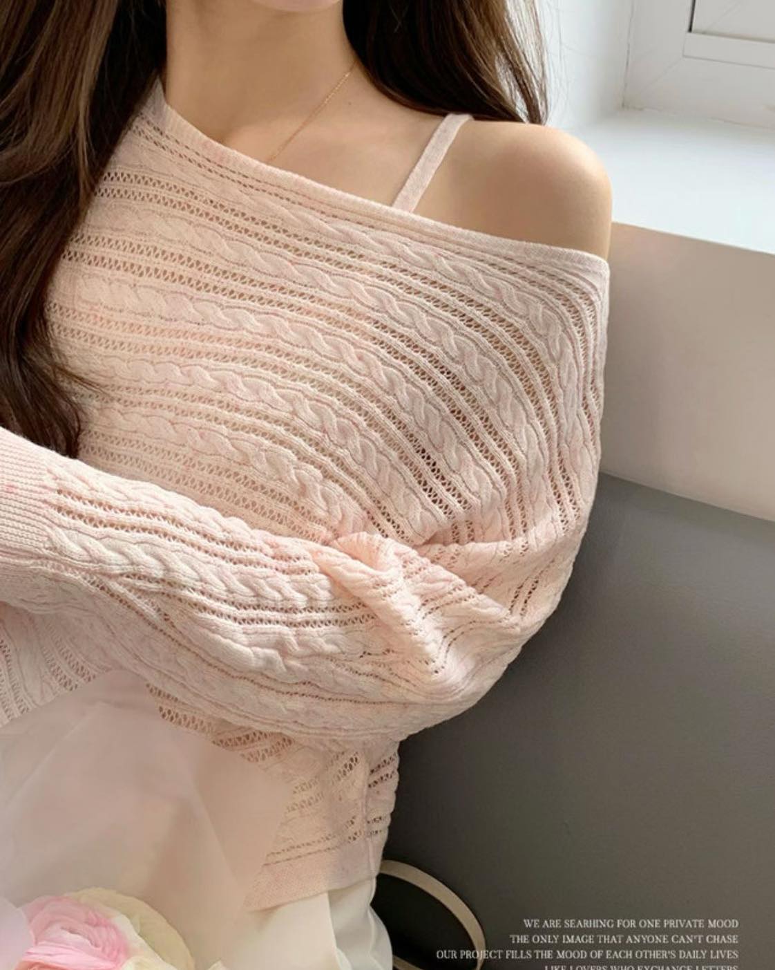 麻花針織露膊Top (連吊帶）