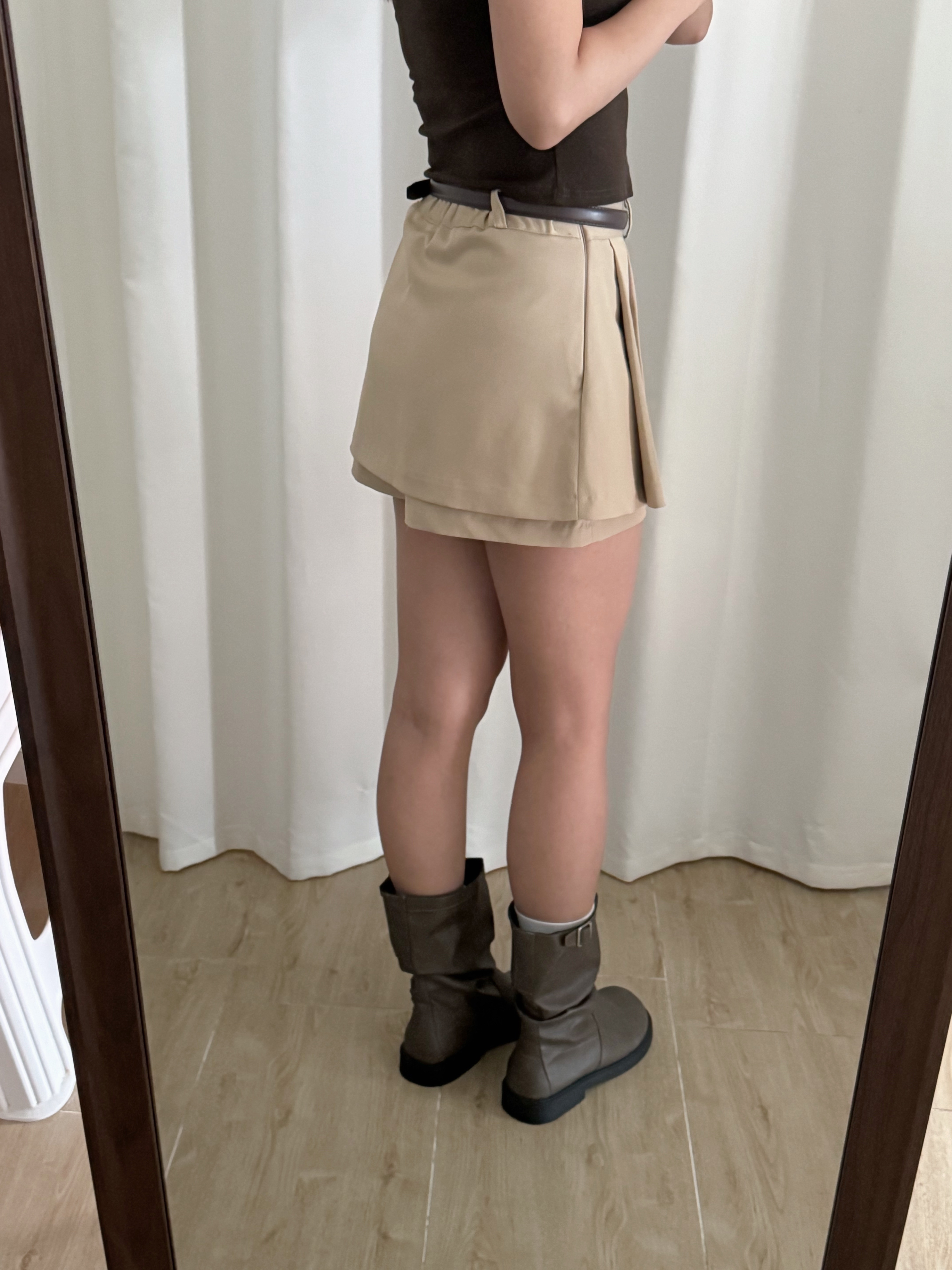 半橡筋百褶短裙褲(四色入)