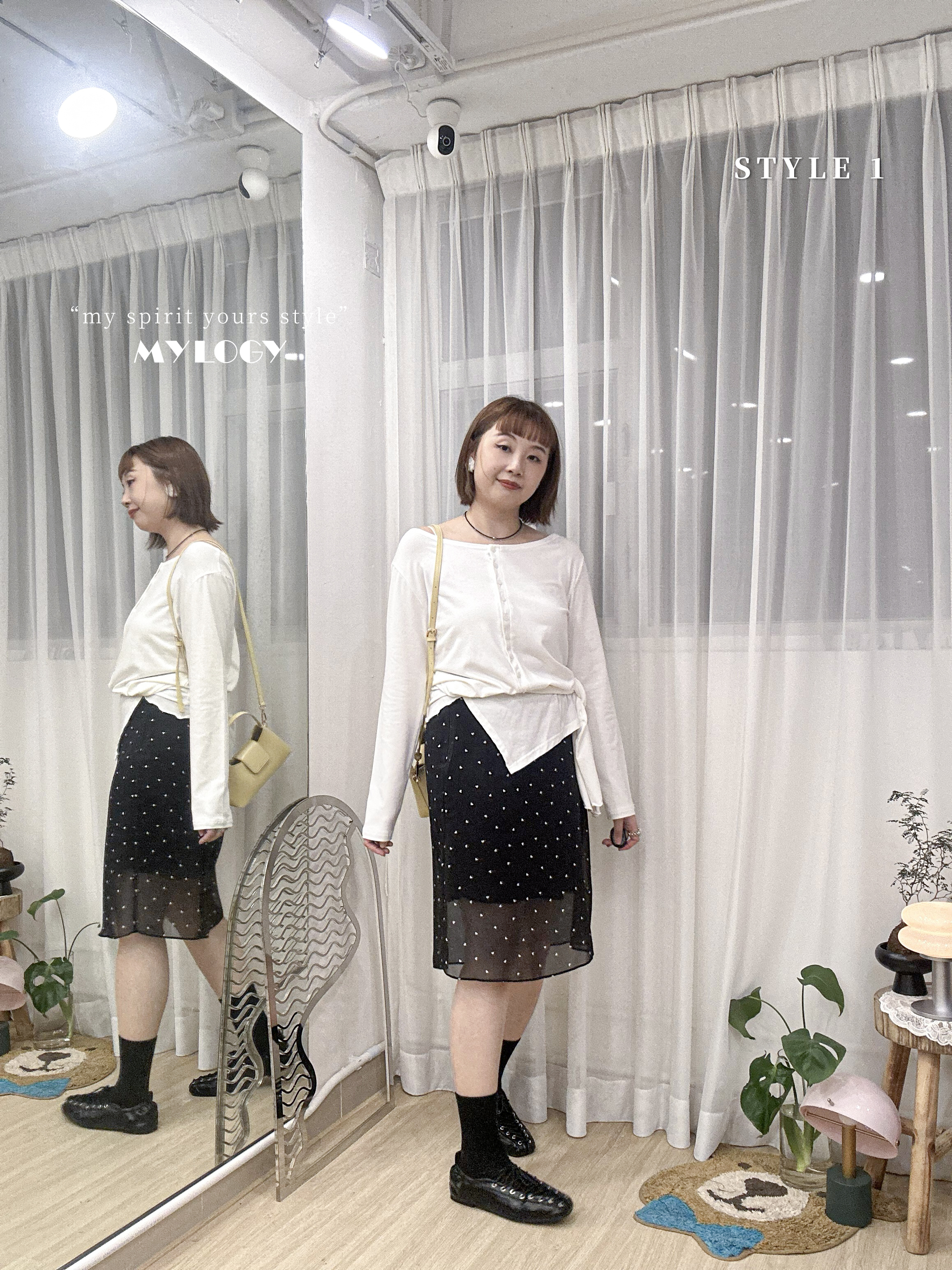 韓系 L/S Off Shoulder 排扣不規則下擺 TEE JD0008 - 白色 Ivory