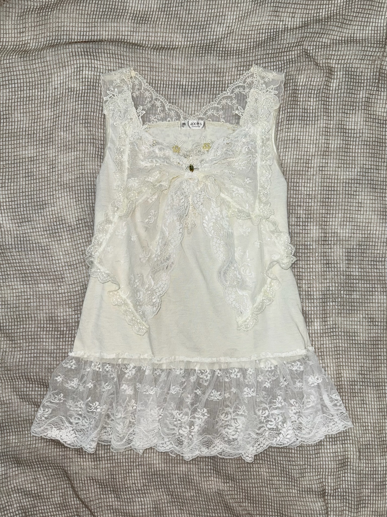 Axes Femme Dollcore Big Bow Layered Lace Hem Tunic Tank