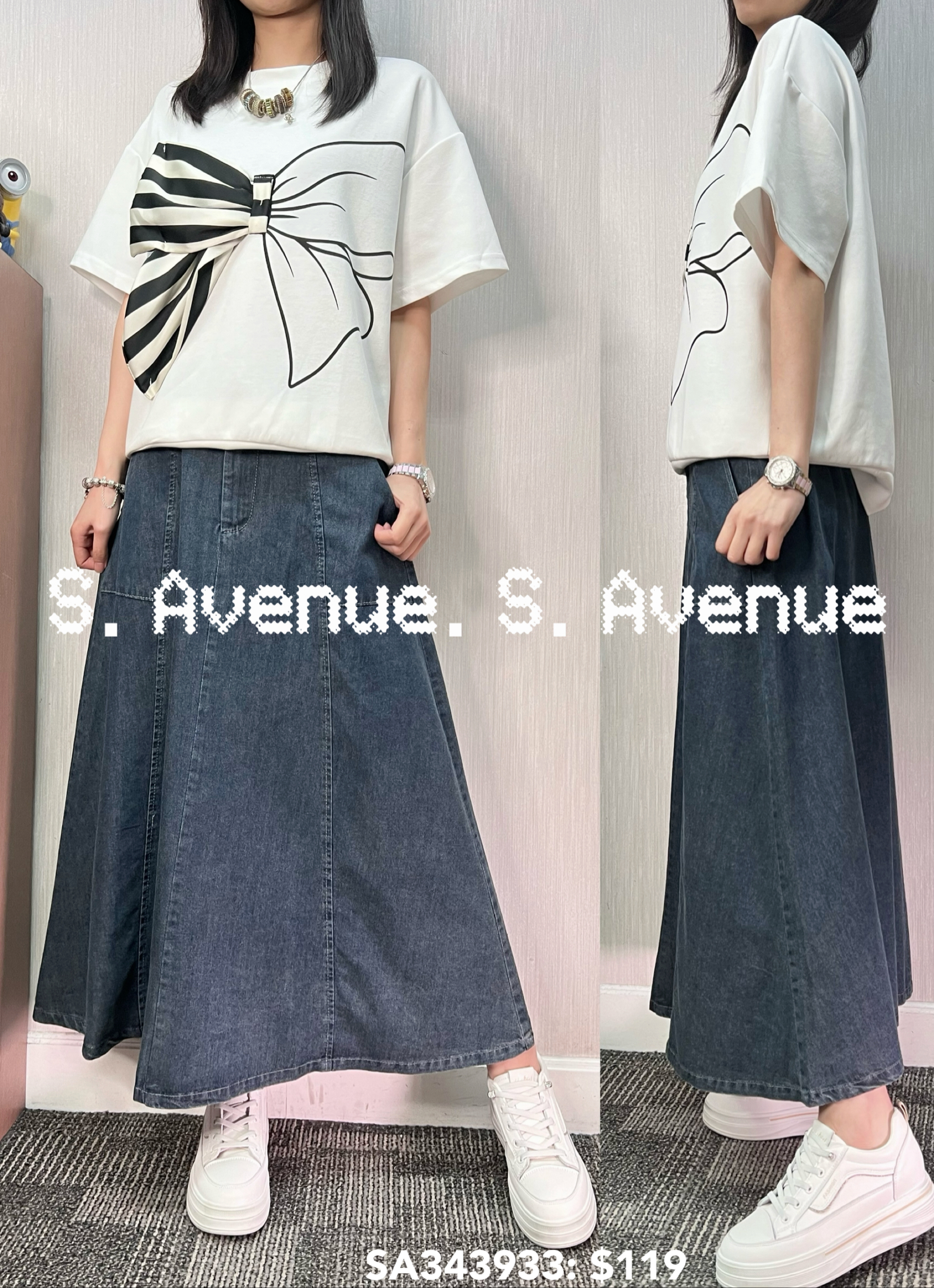 SA343933: 短袖立體大蝴蝶結鬆身tee