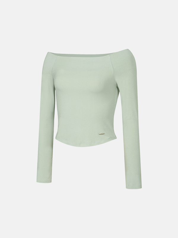 法式氛圍感Off Shoulder Top 預購_Slim Fit Off-shoulder Long Sleeve by Grandeline