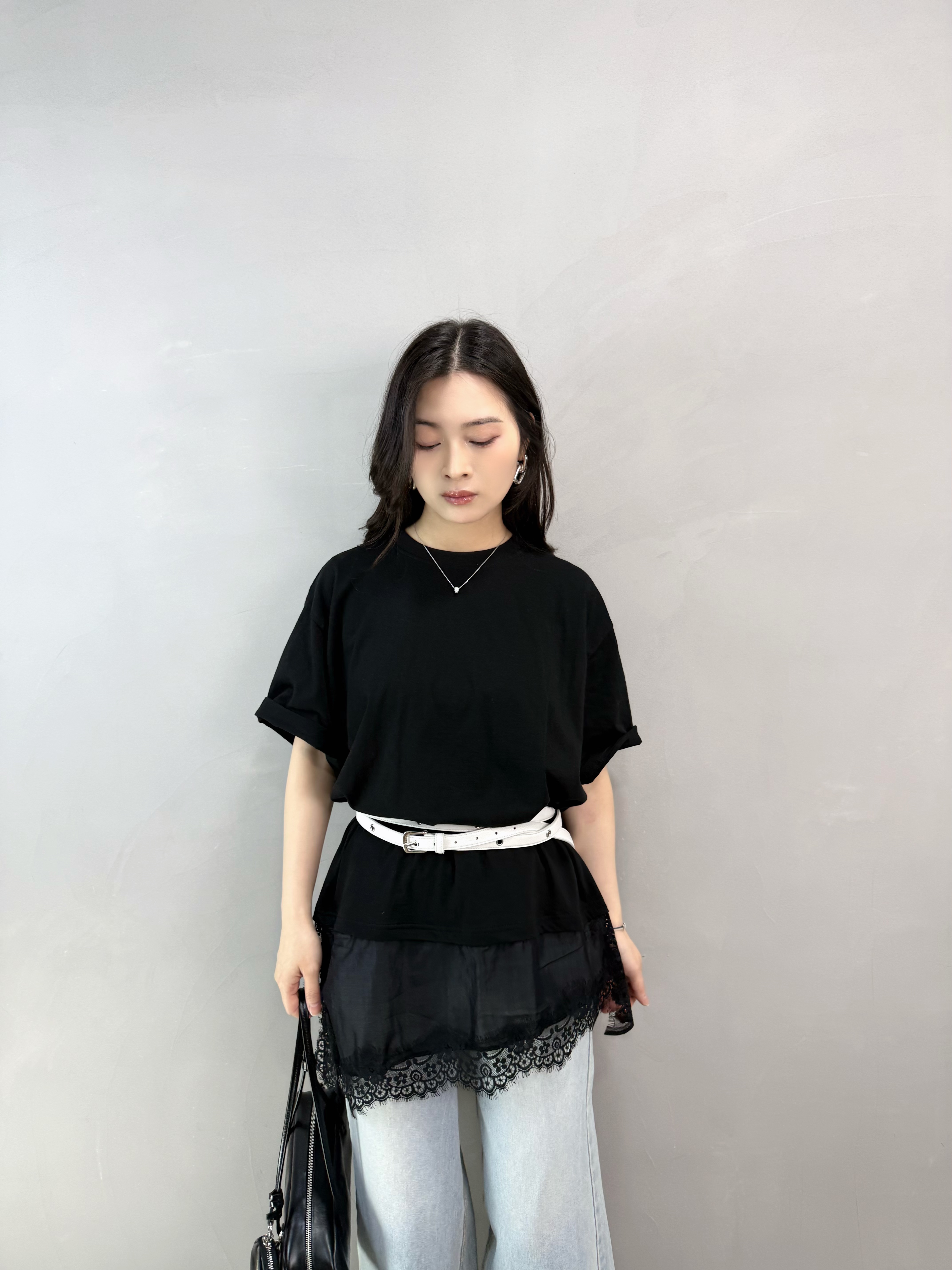 L86 拼Lace開叉Tee