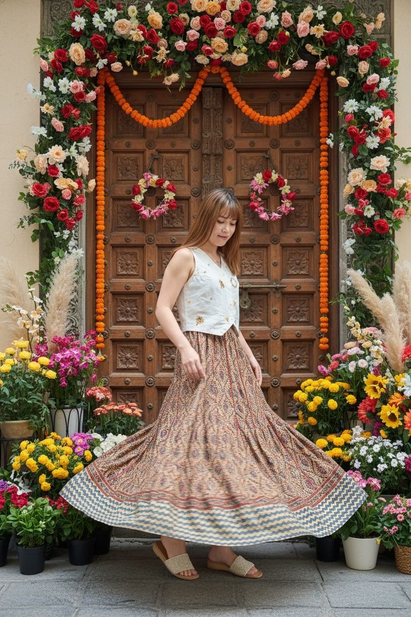 2016 Vintage Block Print Kalamkari Skirt