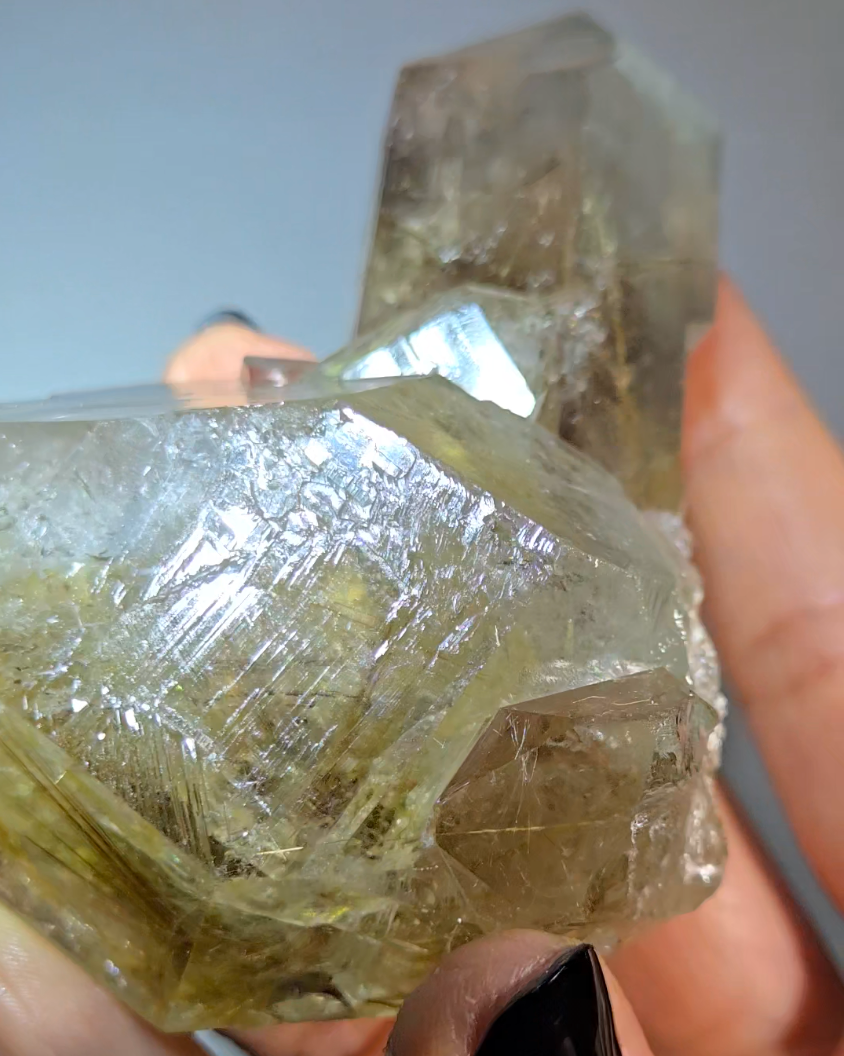 Golden starburst rutiles on black hematite in quartz - RT1429