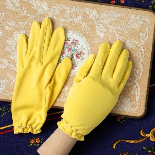 New Old Stock -1960s Made in Japan Pearl-Studded MOD Gloves(Yellow/Lavender/Pink)(MT331)