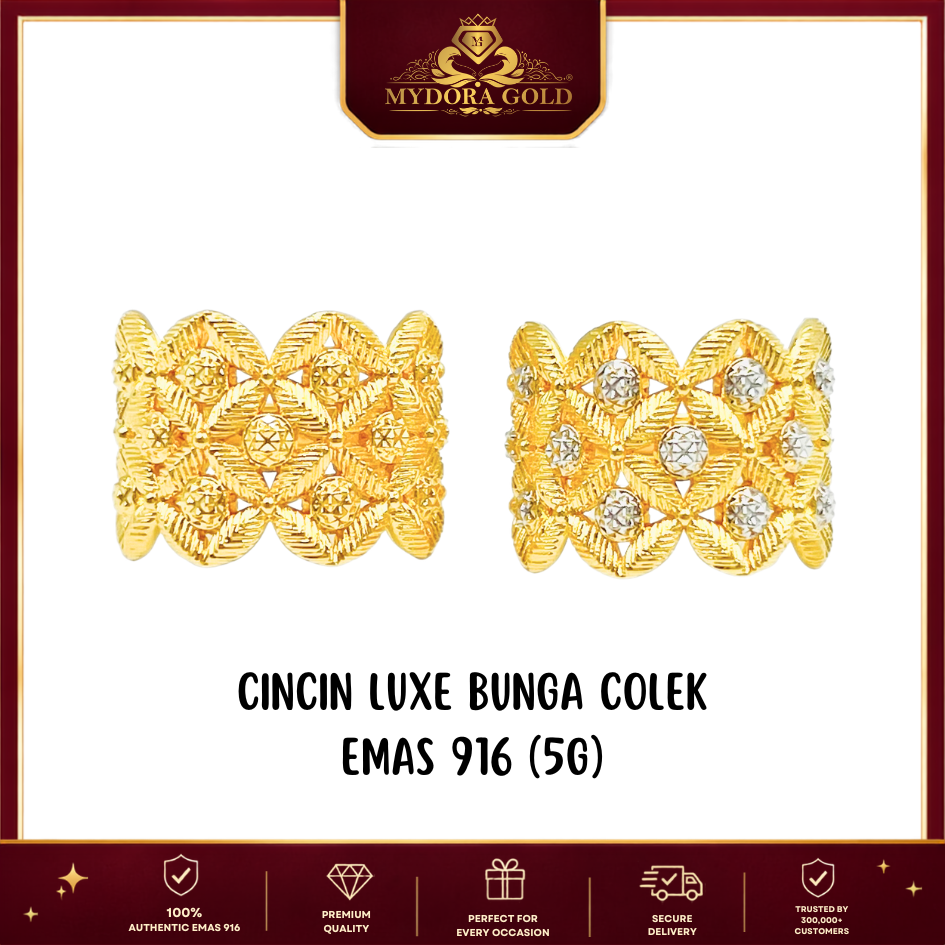 MYDORA Cincin Luxe Bunga Colek (5G) l EMAS 916/22K
