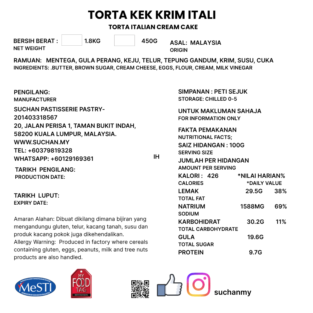 Torta Italian Cream Cake - Pre Order 3 Days Advance